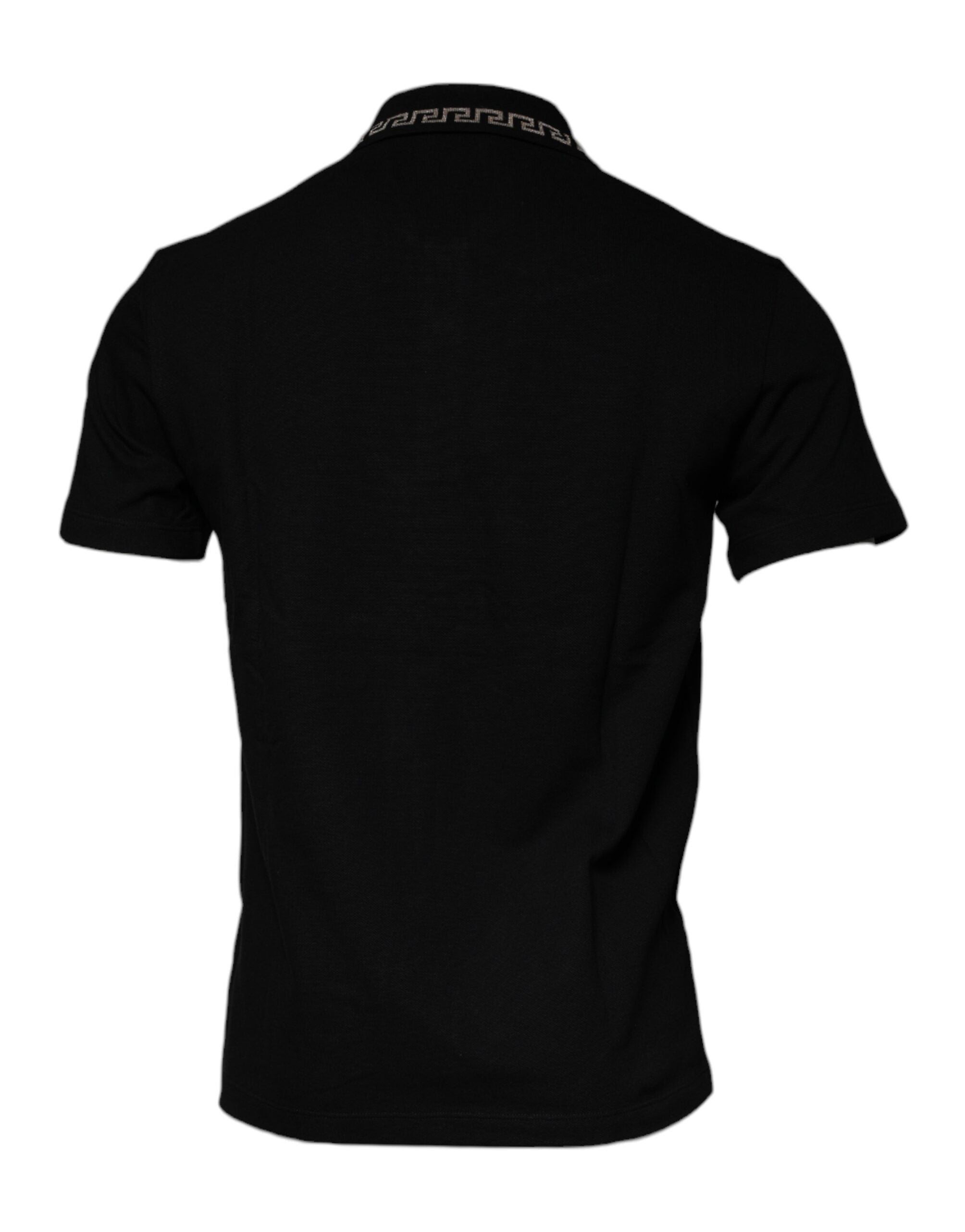 Versace – Schwarzes Poloshirt aus Viskose mit Kragen und kurzen Ärmeln