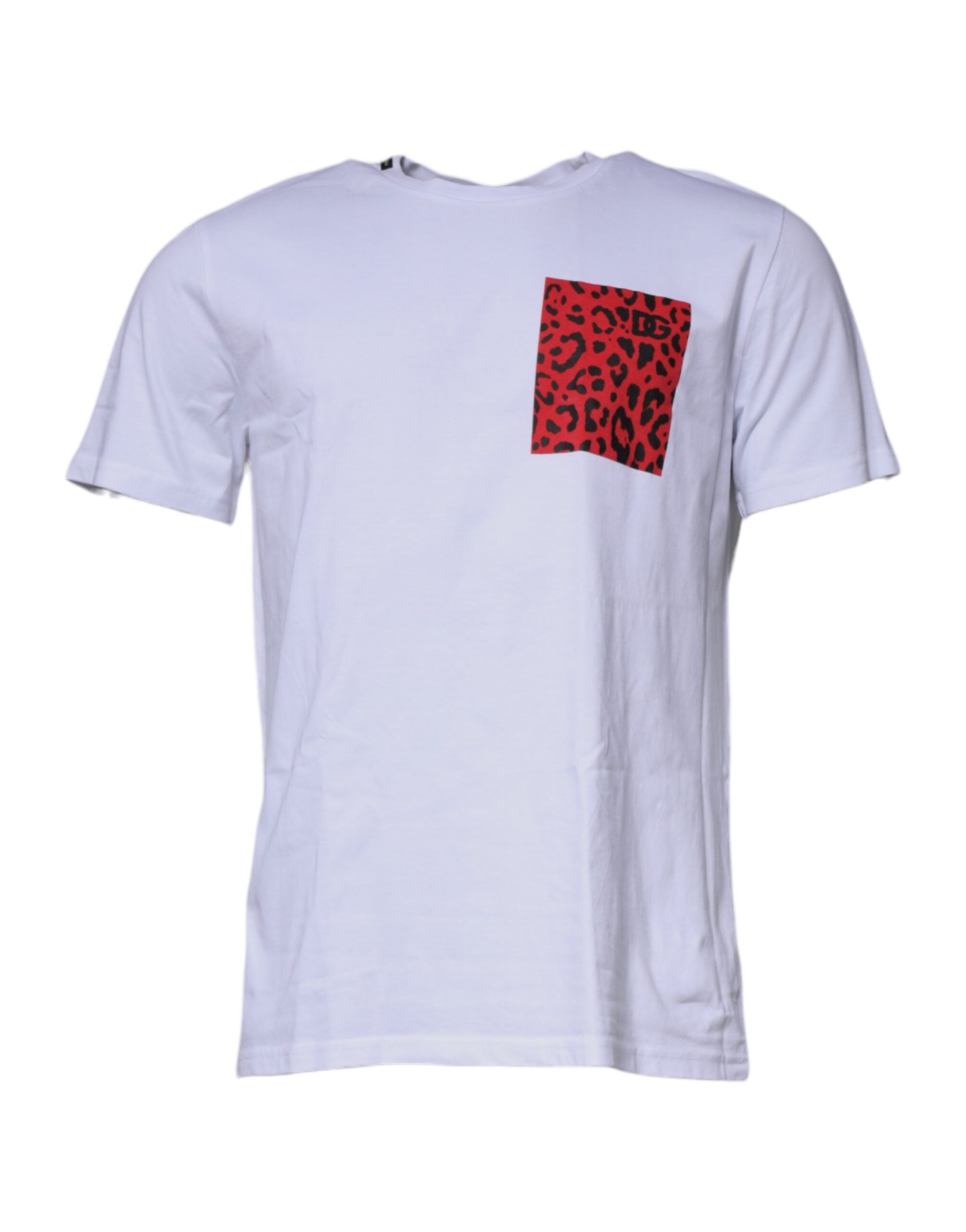 Dolce &amp; Gabbana – T-Shirt aus Baumwolle mit Rundhalsausschnitt und weißem und rotem Leopardenmuster