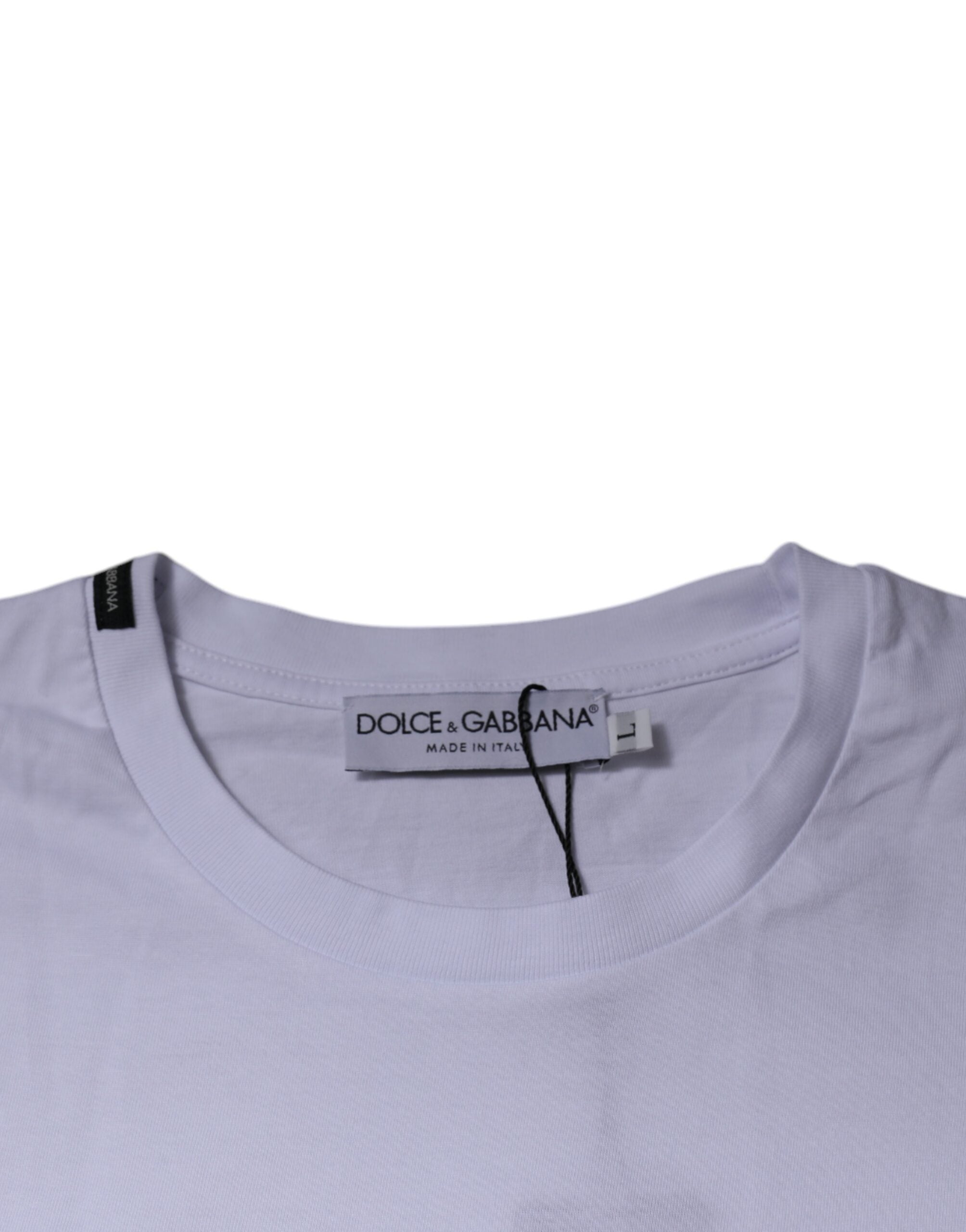 Dolce &amp; Gabbana – T-Shirt aus Baumwolle mit Rundhalsausschnitt und weißem und rotem Leopardenmuster
