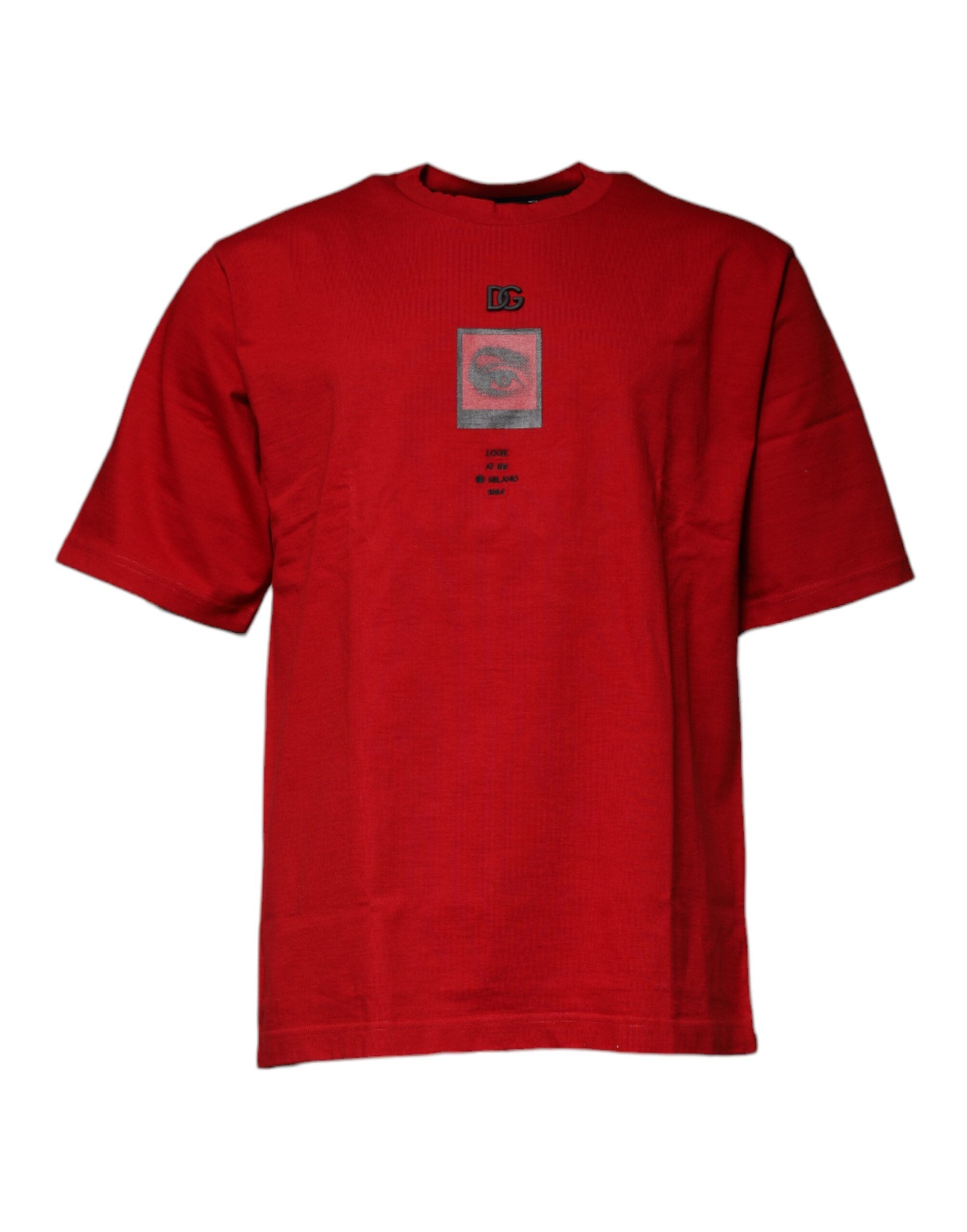 Dolce &amp; Gabbana Rotes T-Shirt aus Baumwolle mit Rundhalsausschnitt und DG Eye-Print