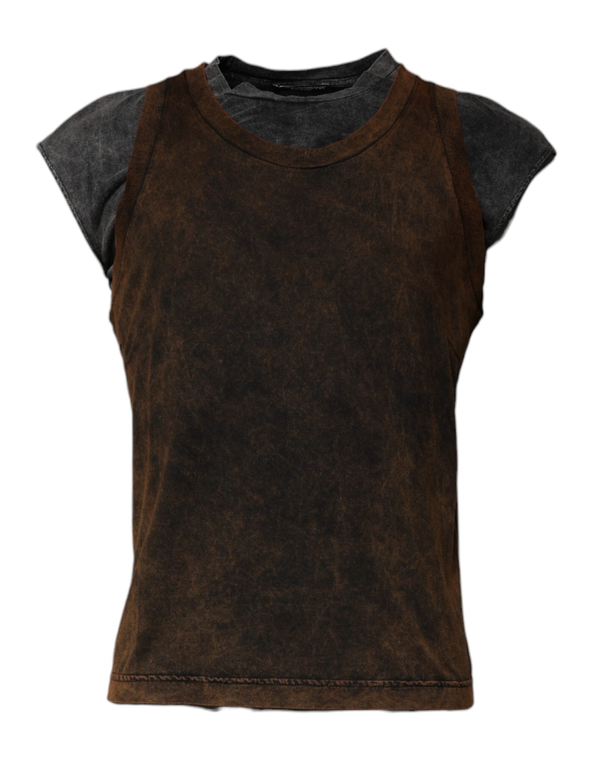 Dolce &amp; Gabbana – Ärmelloses T-Shirt aus Baumwolle mit Rundhalsausschnitt in Braun