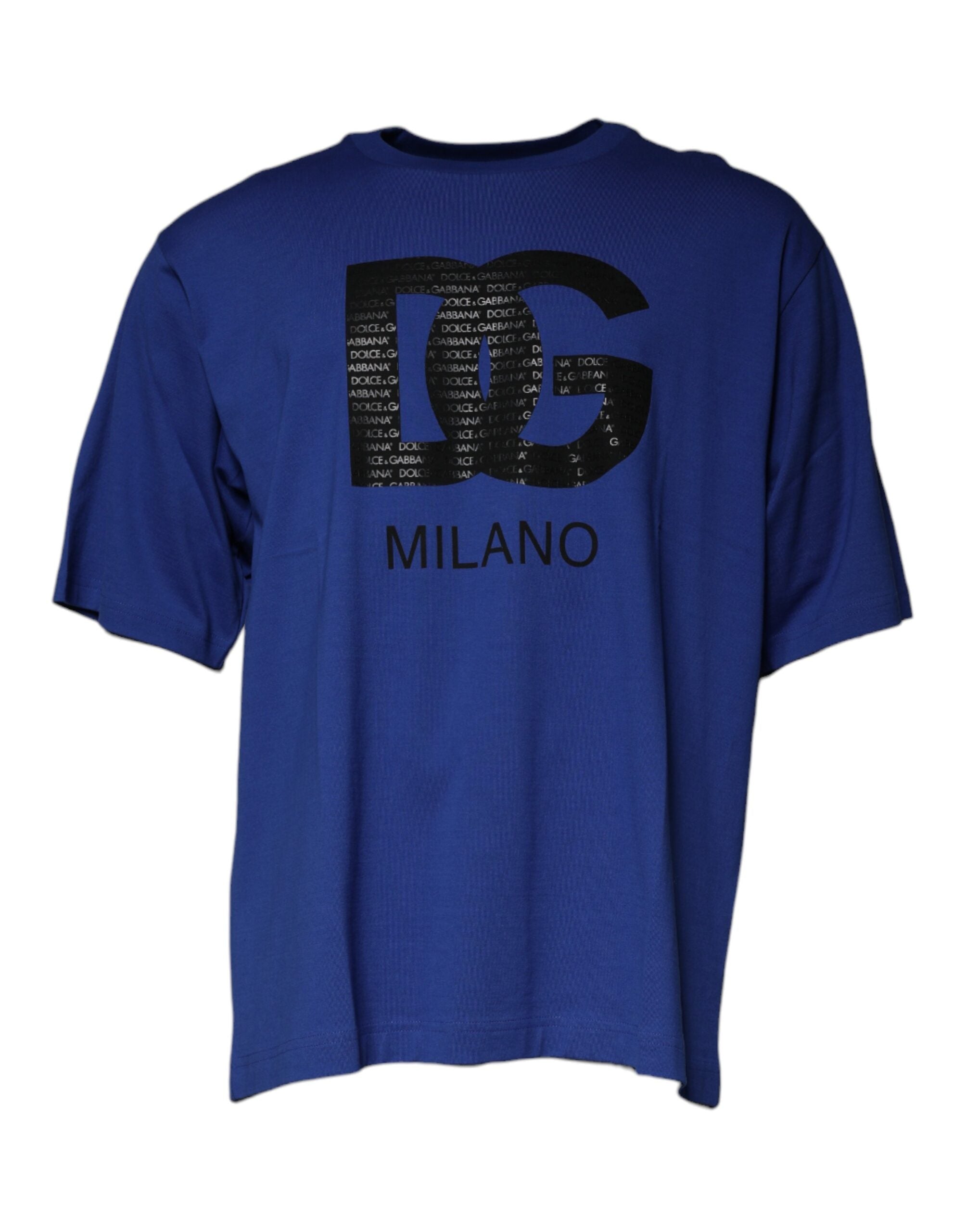 Dolce &amp; Gabbana Blaues Herren-T-Shirt mit Rundhalsausschnitt und Logo-Print
