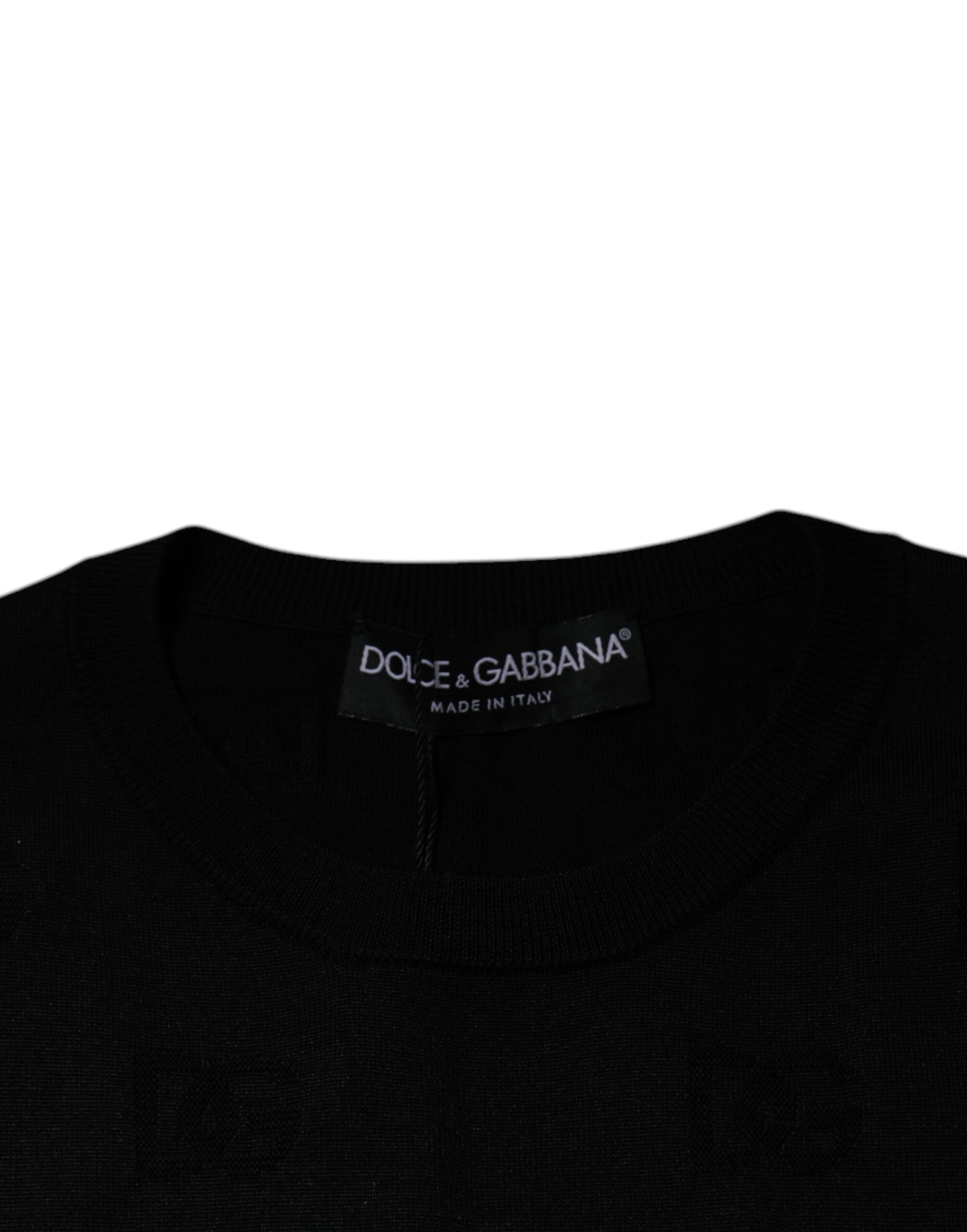 Tricou Dolce &amp; Gabbana negru din mătase, cu guler rotund, fără mâneci