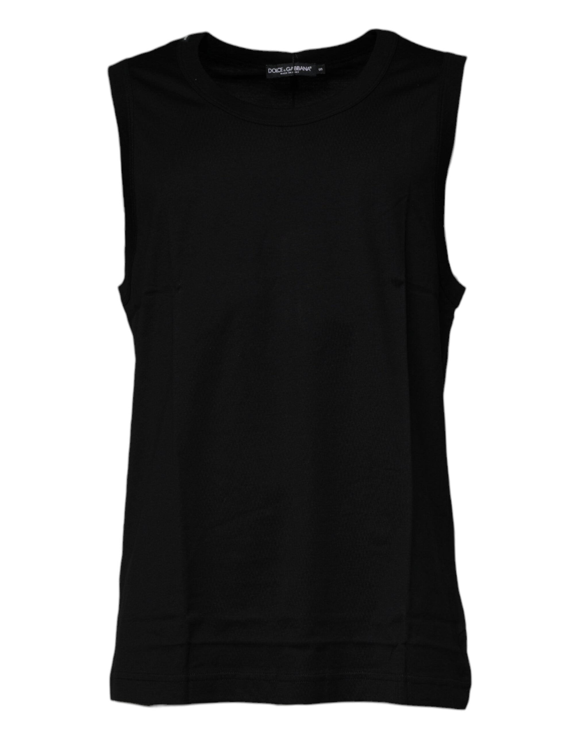 Dolce &amp; Gabbana Schwarzes ärmelloses T-Shirt aus Baumwolle mit Rundhalsausschnitt