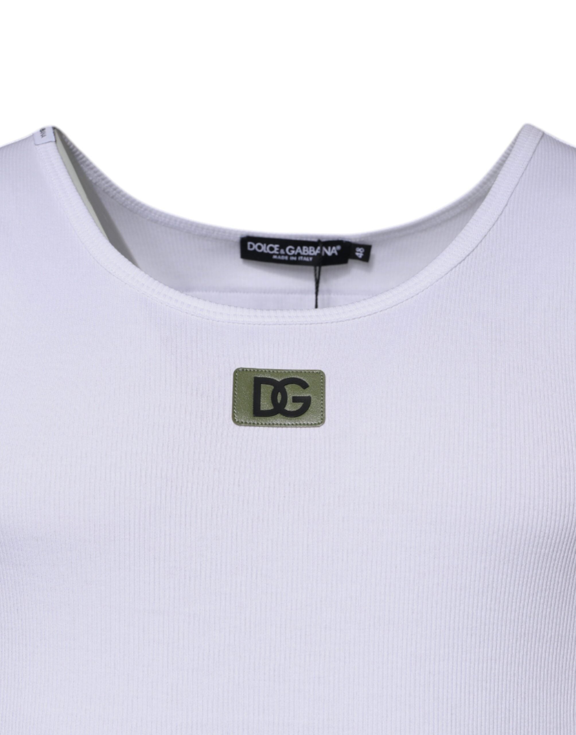 Tricou Dolce &amp; Gabbana alb din bumbac, cu guler rotund, fără mâneci