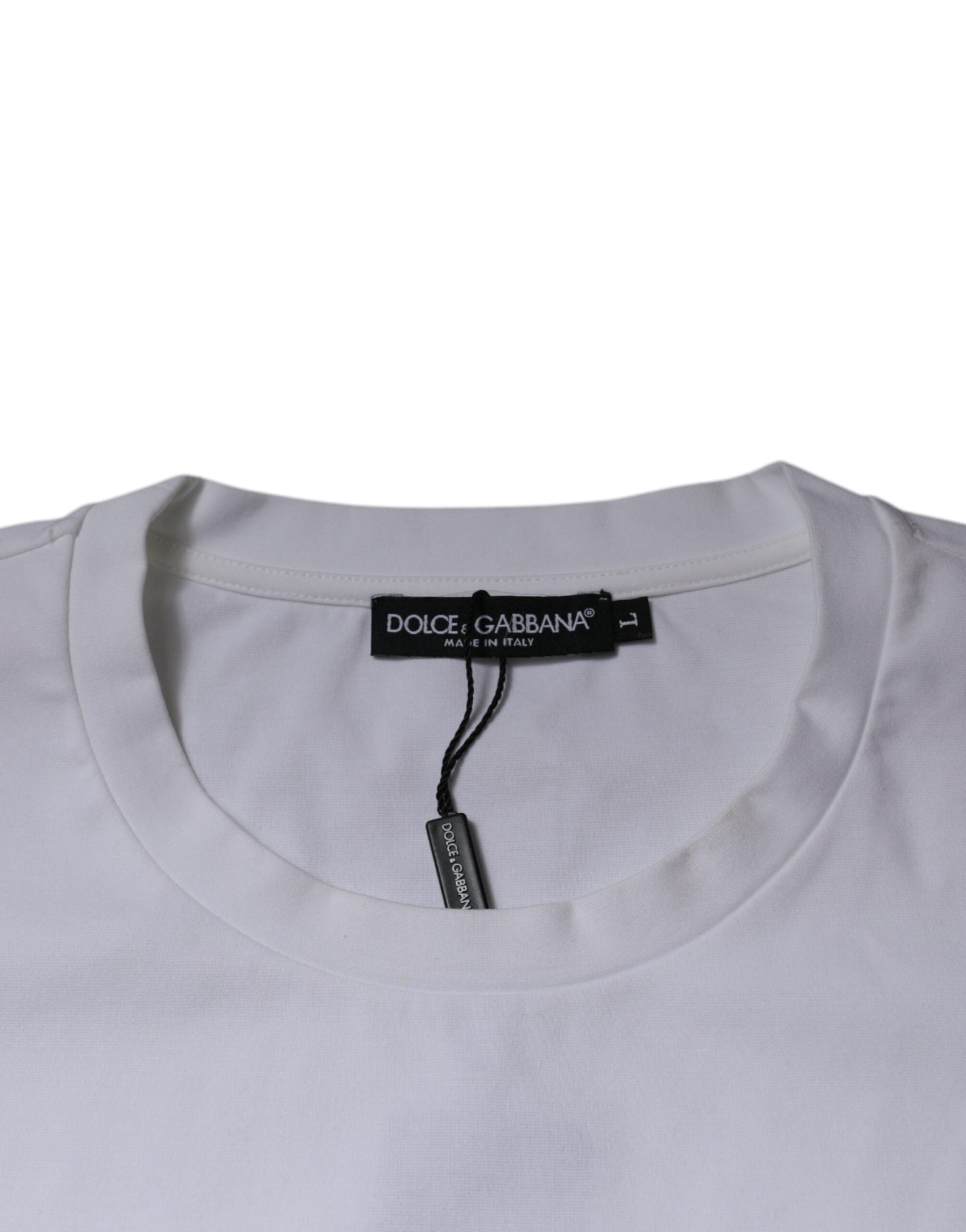 Tricou Dolce &amp; Gabbana alb cu guler rotund din bumbac și logo DG