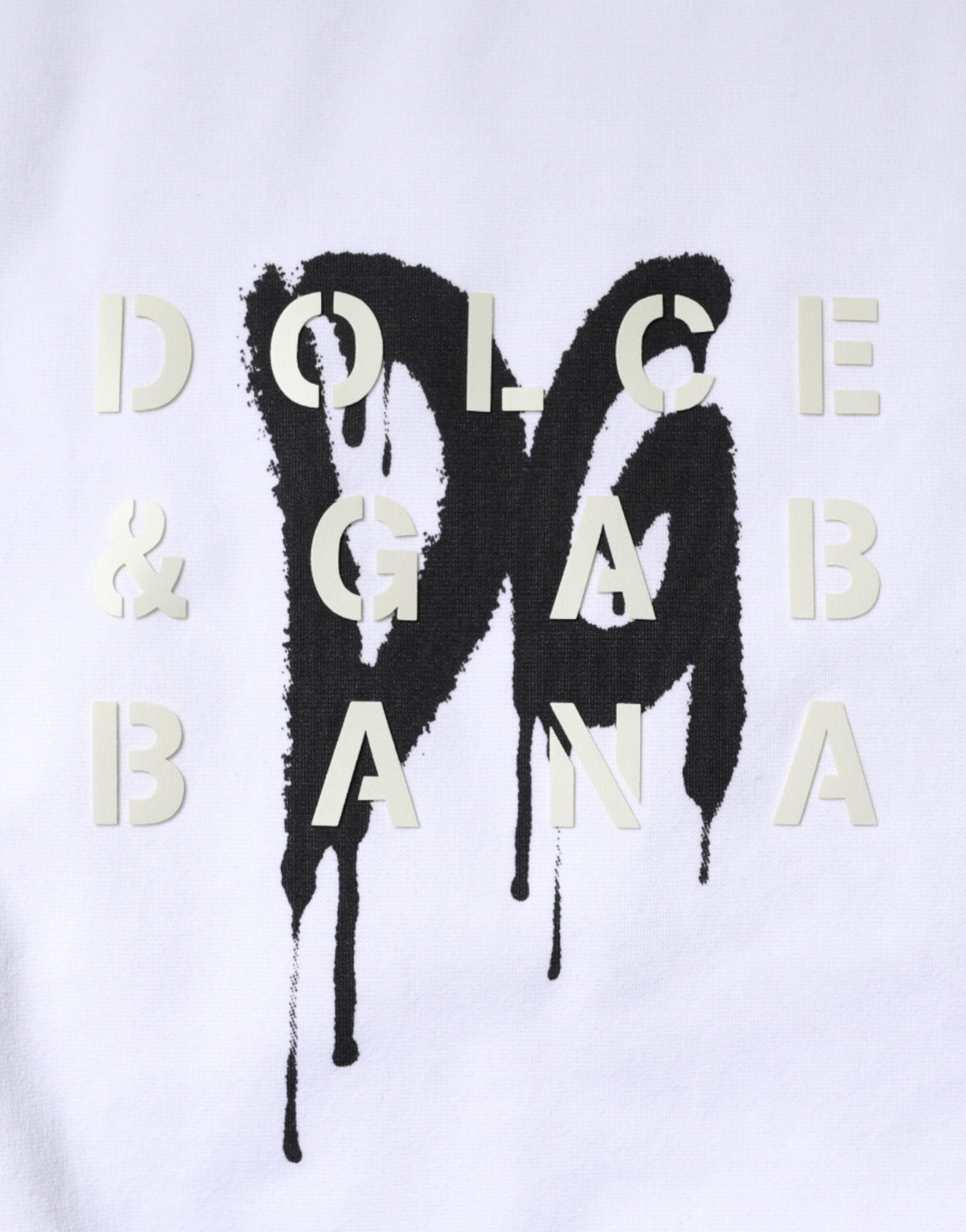 Tricou Dolce &amp; Gabbana alb cu guler rotund din bumbac și logo DG