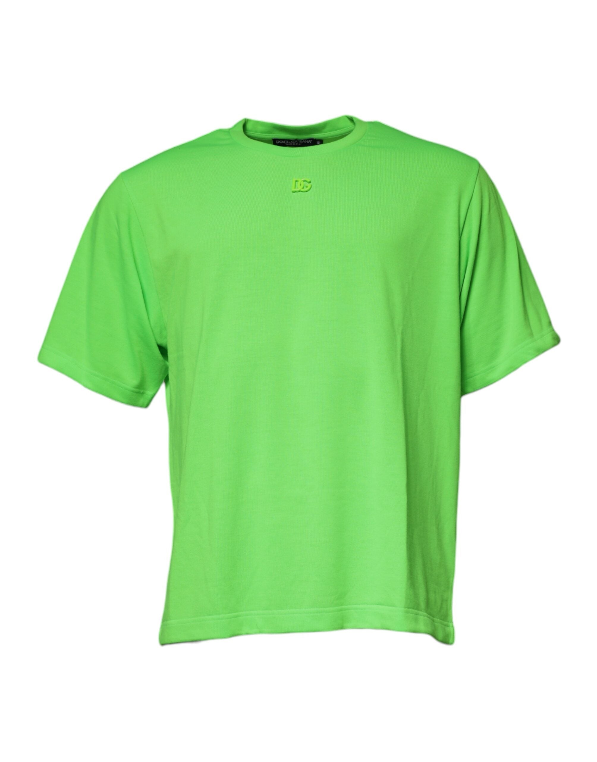 Dolce &amp; Gabbana Grünes T-Shirt aus Baumwolle mit Rundhalsausschnitt und DG-Logo