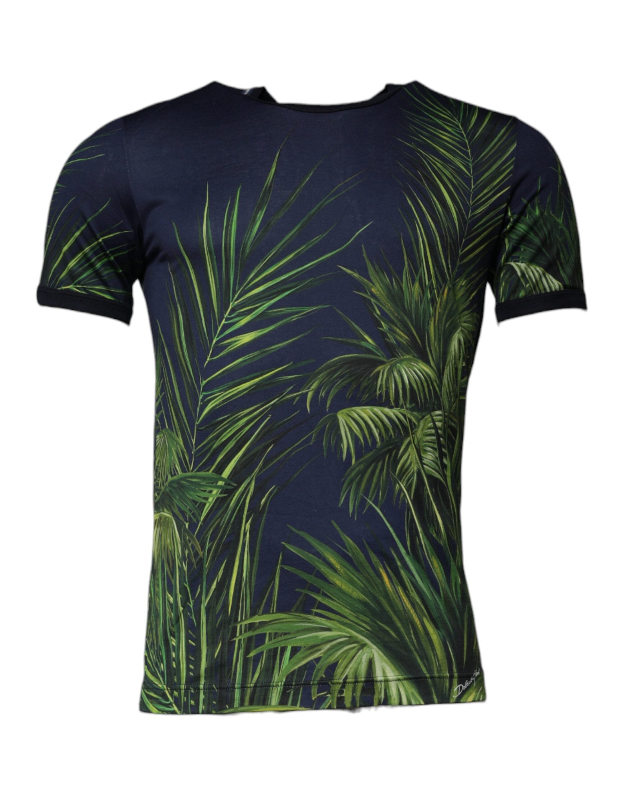 Dolce &amp; Gabbana – Kurzärmliges T-Shirt mit Rundhalsausschnitt und blauem Baumdruck