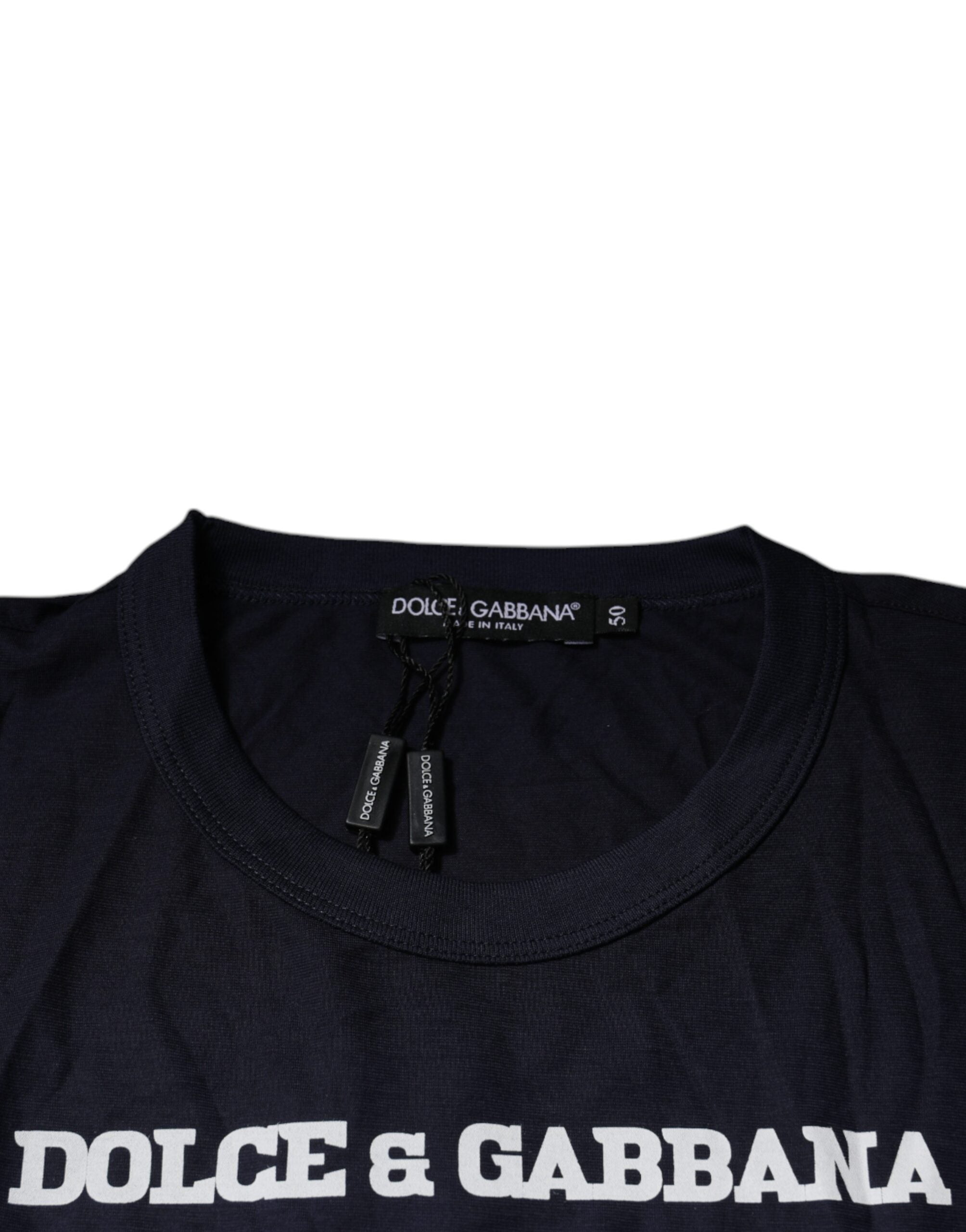 Tricou Dolce &amp; Gabbana albastru cu guler rotund din bumbac D&amp;G King Of Love