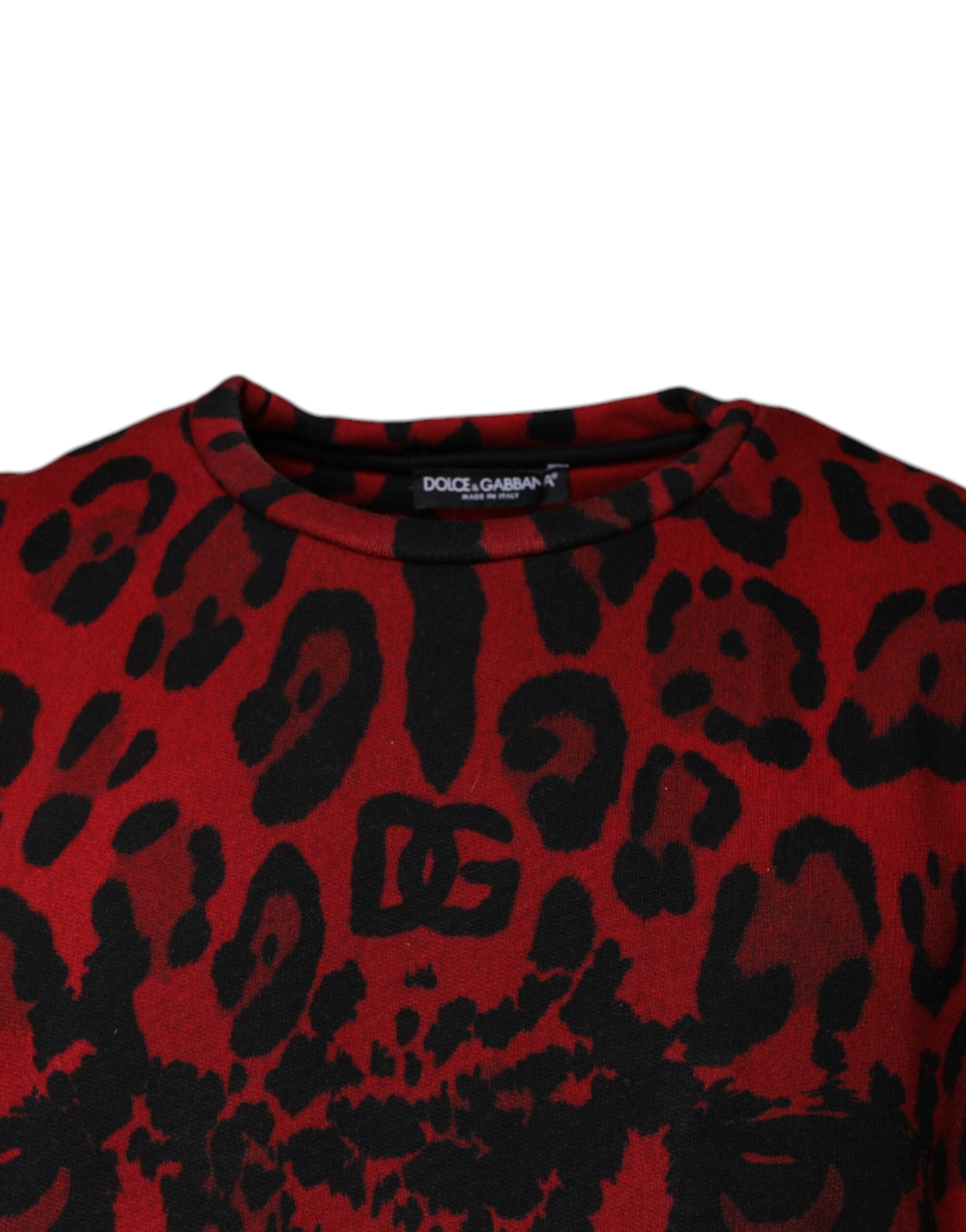 Dolce &amp; Gabbana Rotes ärmelloses Baumwoll-T-Shirt mit Leopardenmuster