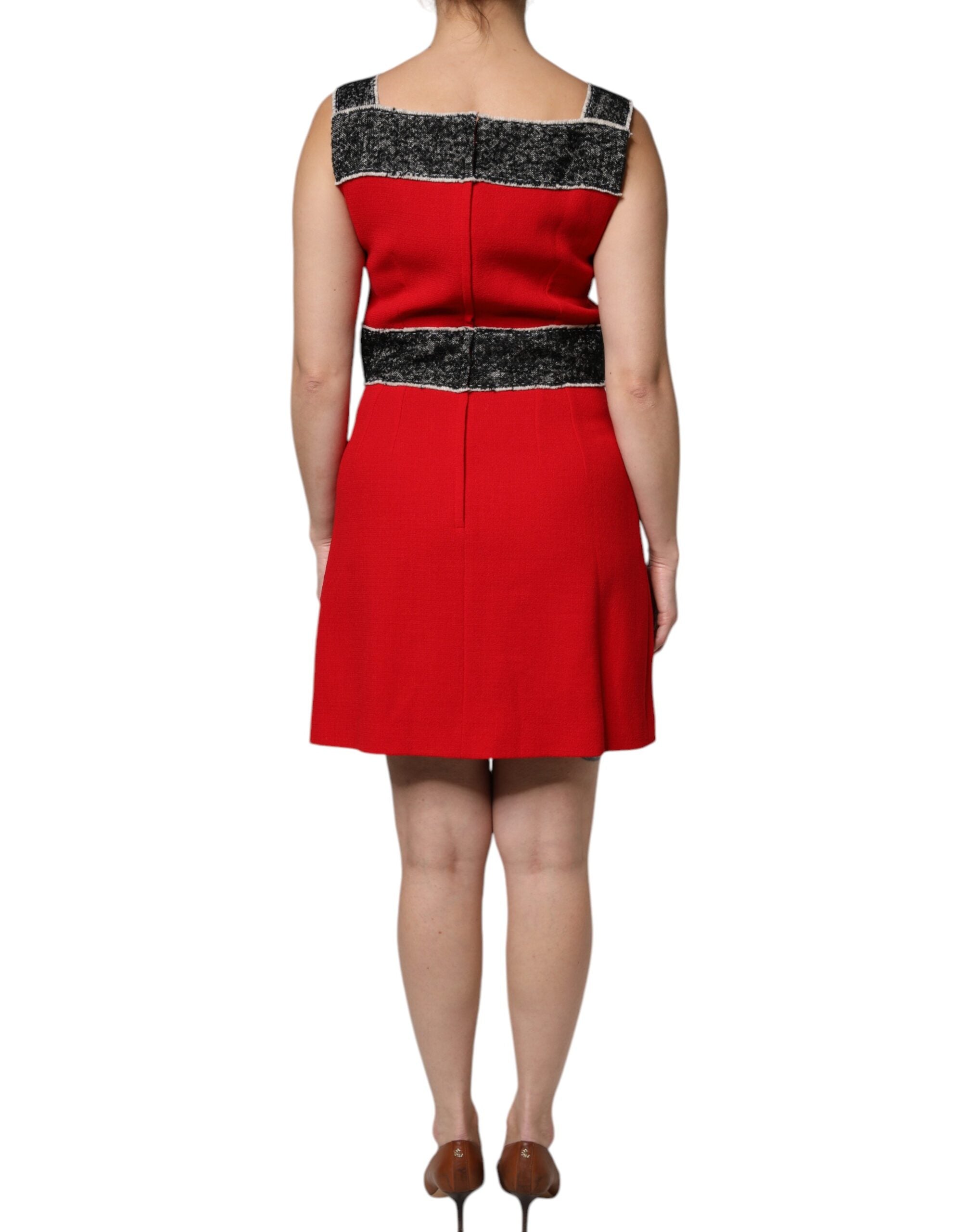 Rochie mini evazată fără mâneci, cu model A, din lână roșie Dolce &amp; Gabbana