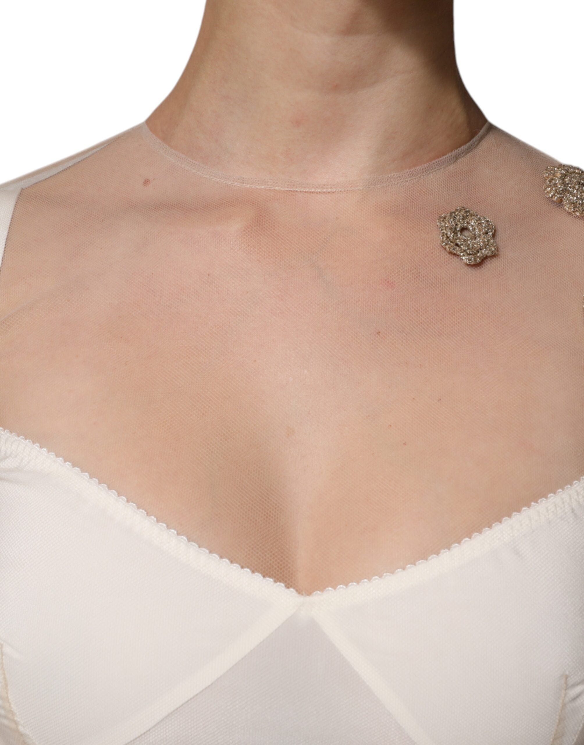 Rochie midi mulată cu model bustier din tul transparent alb Dolce &amp; Gabbana