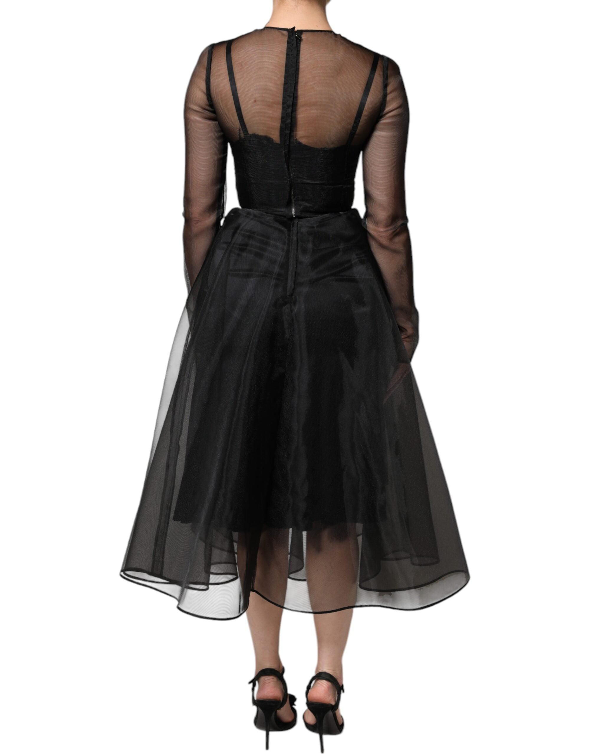 Rochie de cocktail midi Dolce &amp; Gabbana neagră din tul, cu model A