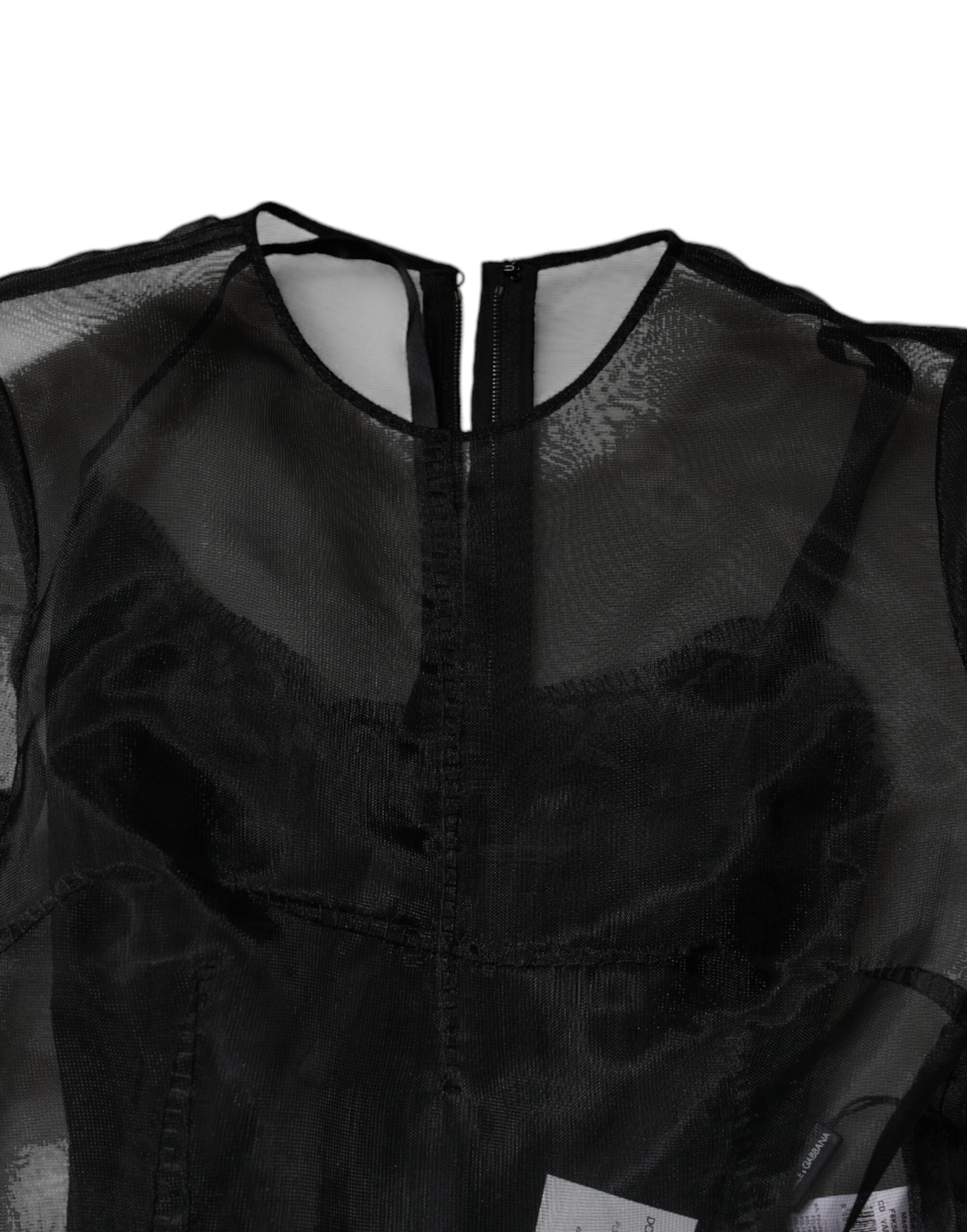 Rochie de cocktail midi Dolce &amp; Gabbana neagră din tul, cu model A