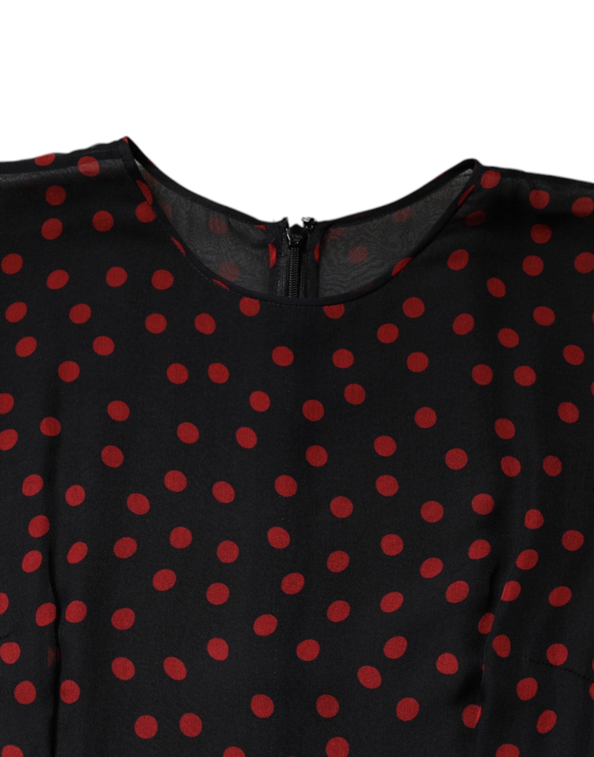 Rochie midi stratificată din mătase cu buline negre și roșii Dolce &amp; Gabbana