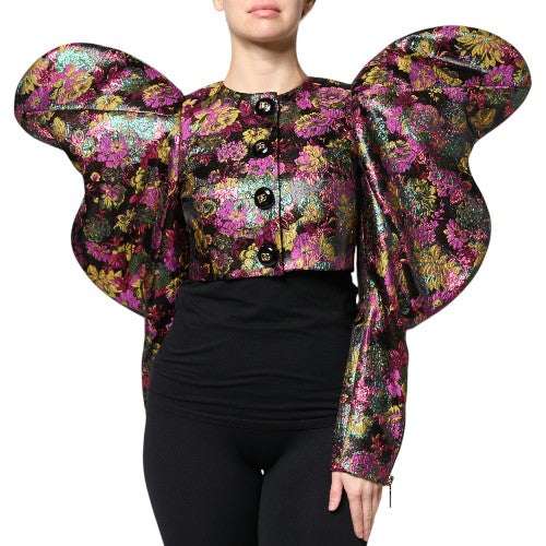 Dolce &amp; Gabbana – Kurze Jacquard-Jacke mit mehrfarbigem Blumenmuster