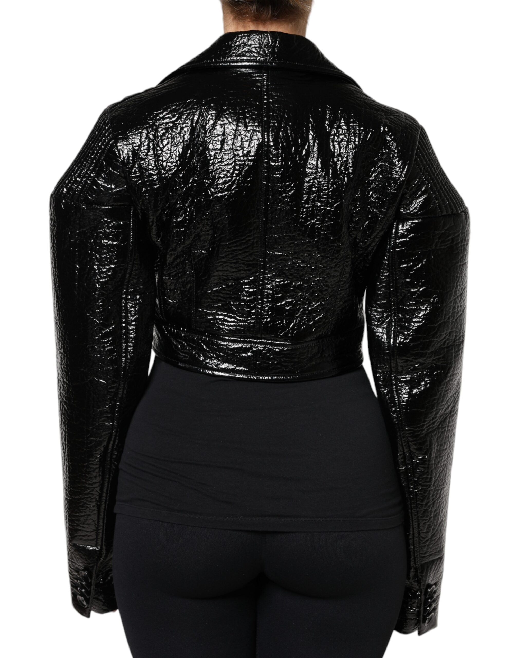 Dolce &amp; Gabbana – Kurze, langärmlige Manteljacke aus schwarzem Leder
