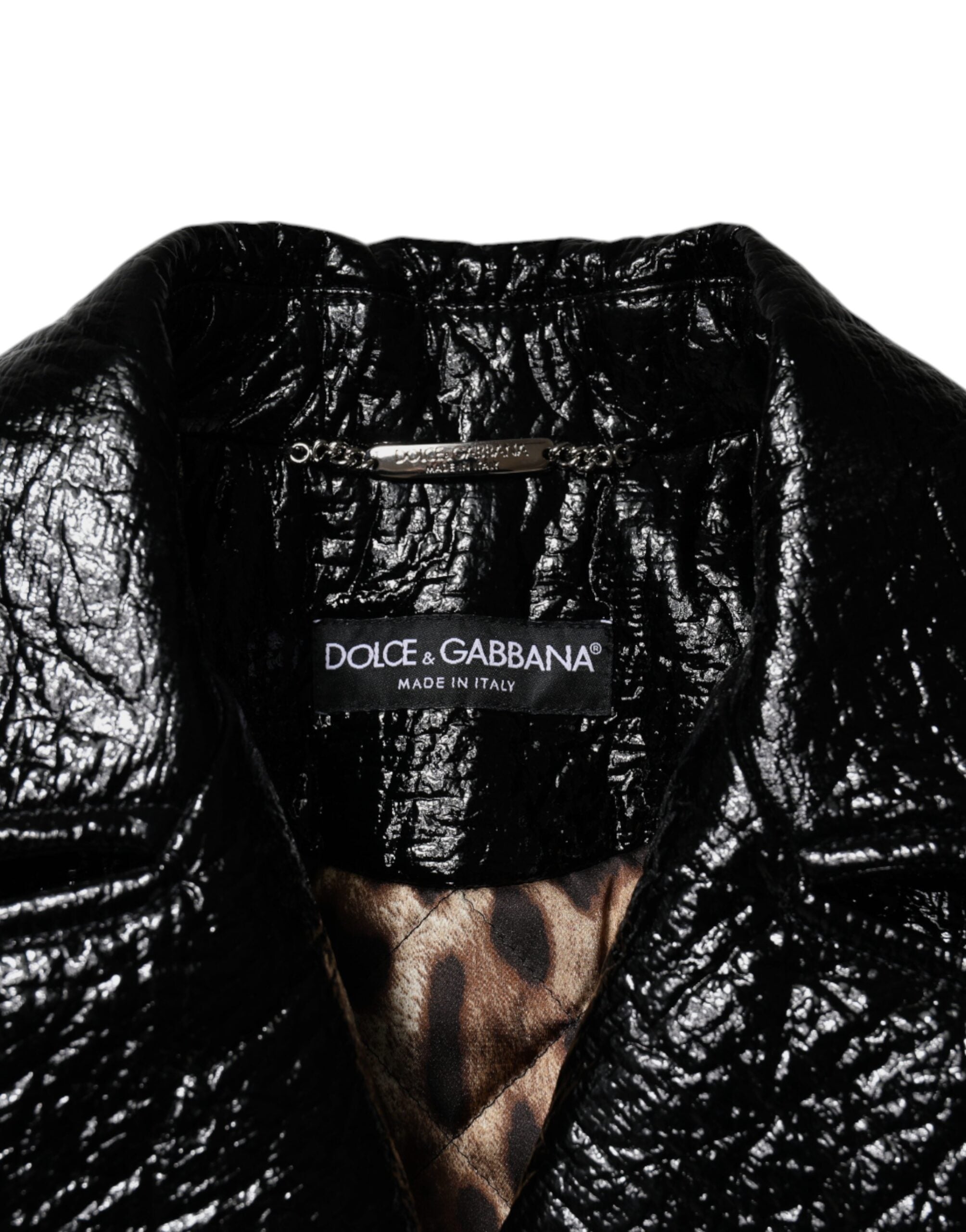 Dolce &amp; Gabbana – Kurze, langärmlige Manteljacke aus schwarzem Leder