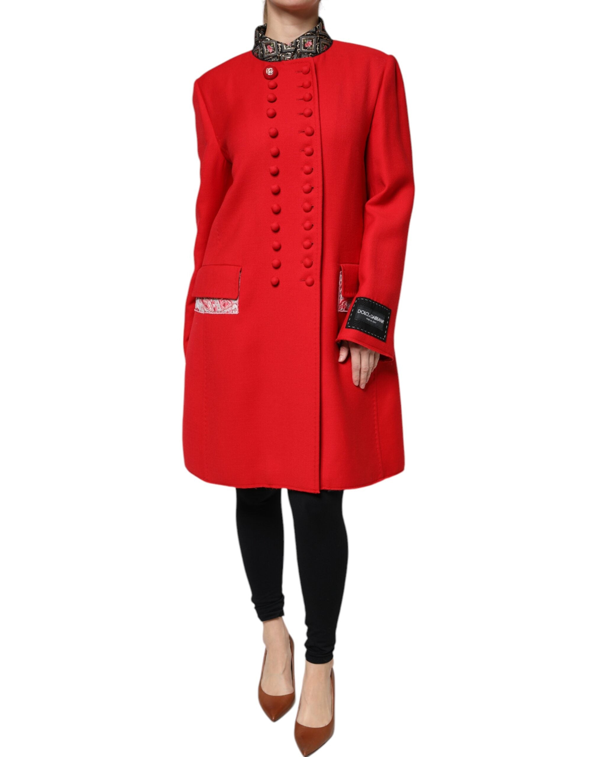 Dolce &amp; Gabbana Rote Jacquard-Trenchcoat-Jacke aus Wolle für Damen