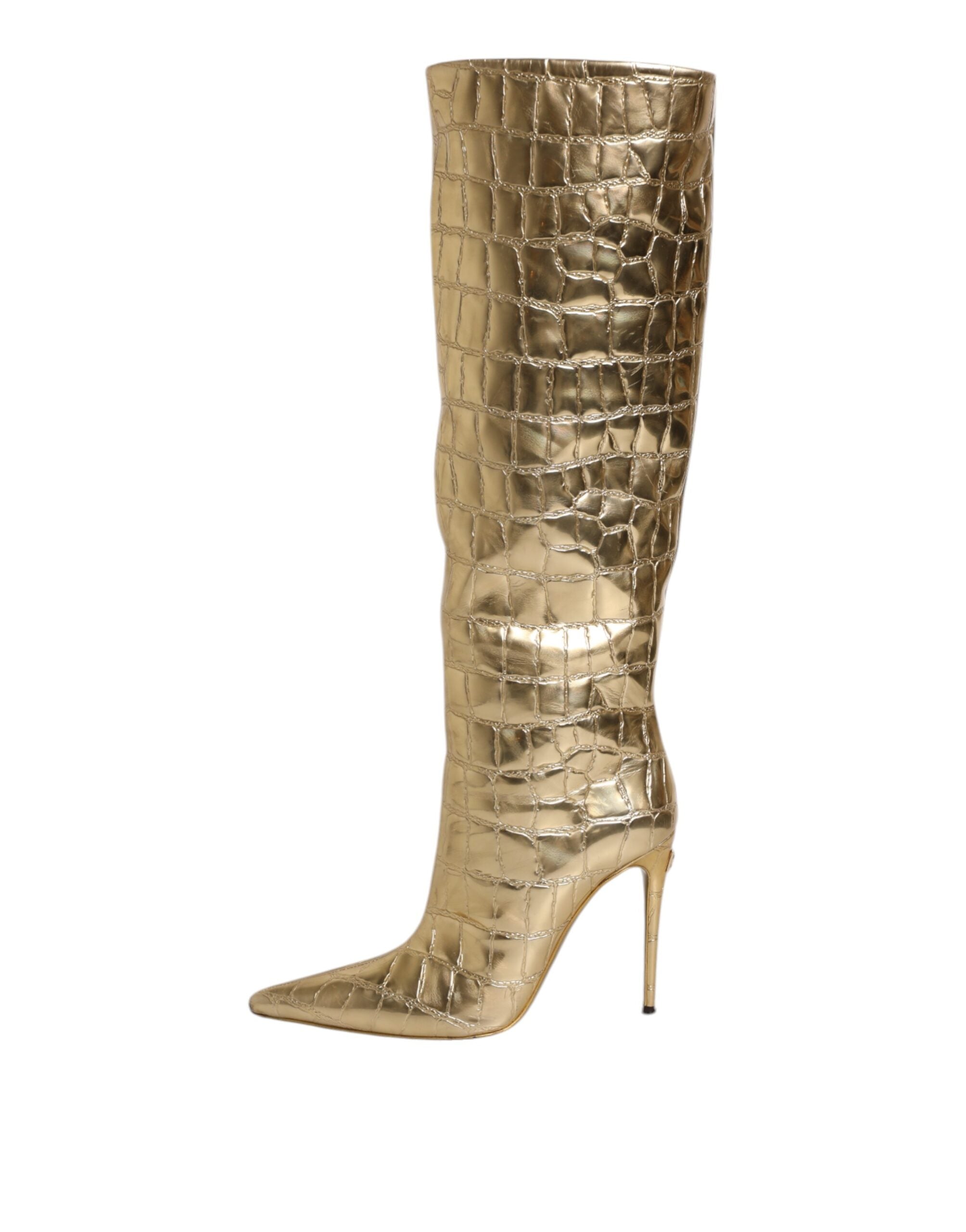 Dolce &amp; Gabbana Gold Leder Stiletto Heels Hohe Stiefel Schuhe