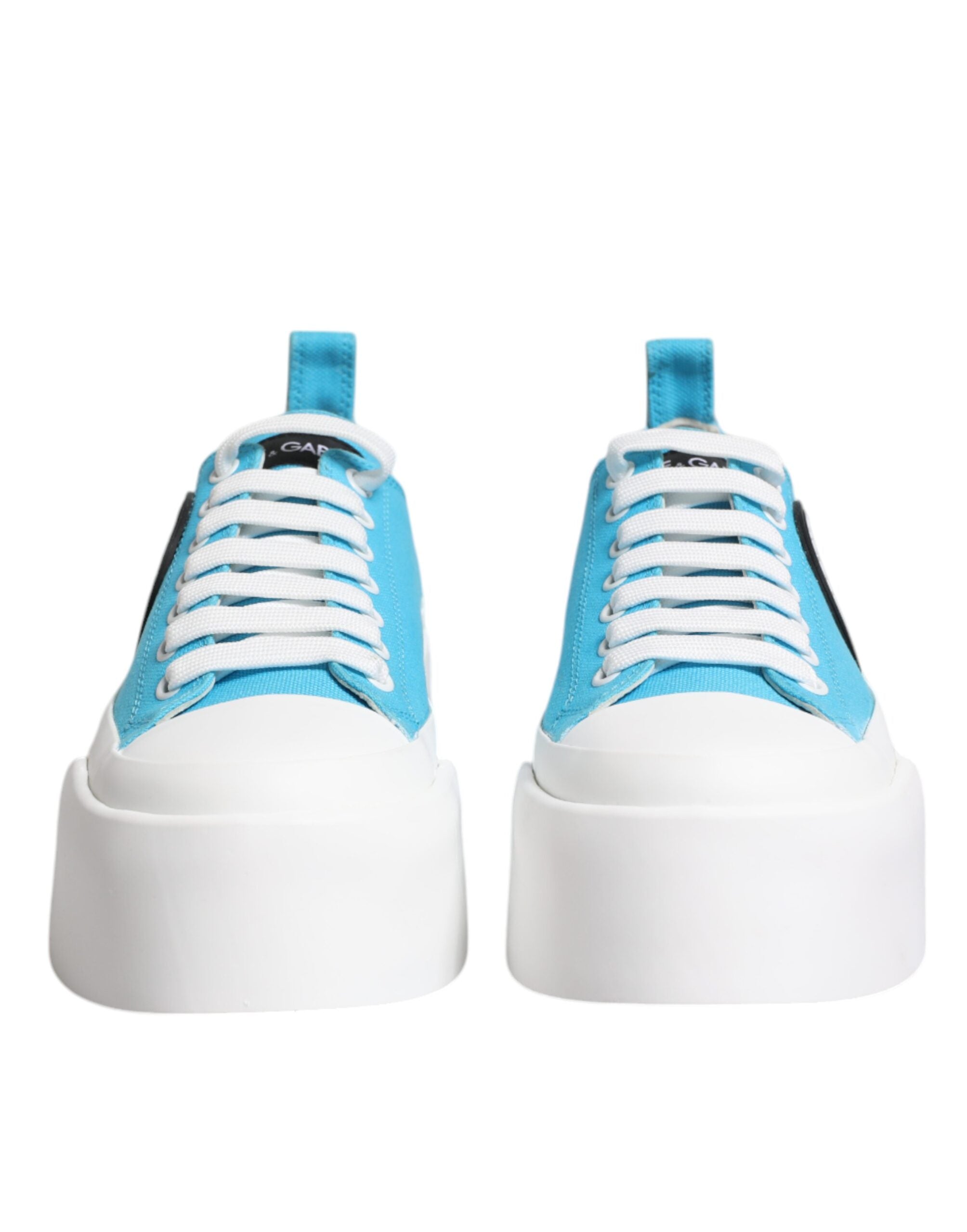 Dolce &amp; Gabbana Blau Weiß Canvas Logo Low Top Sneakers Schuhe