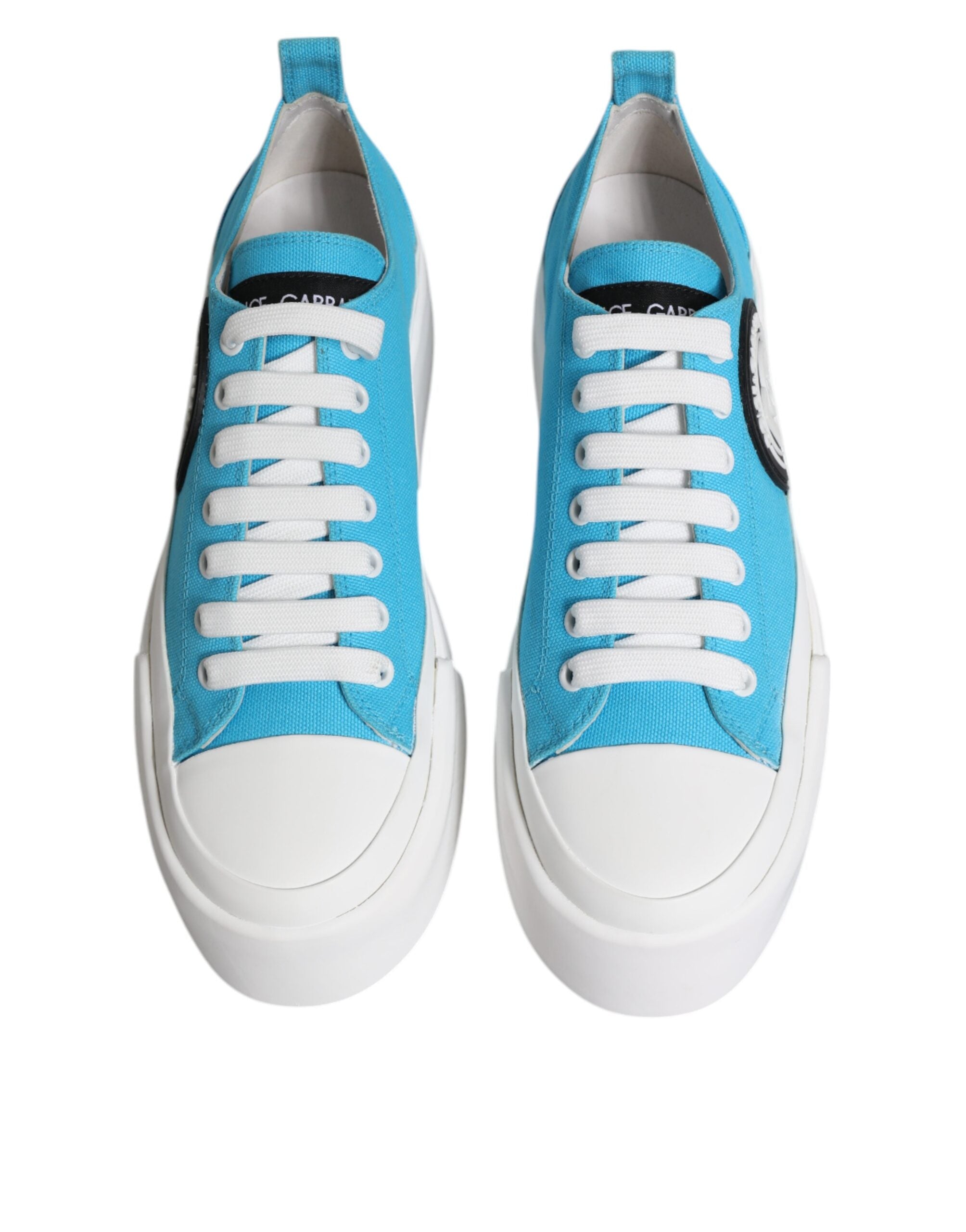 Dolce &amp; Gabbana Blau Weiß Canvas Logo Low Top Sneakers Schuhe