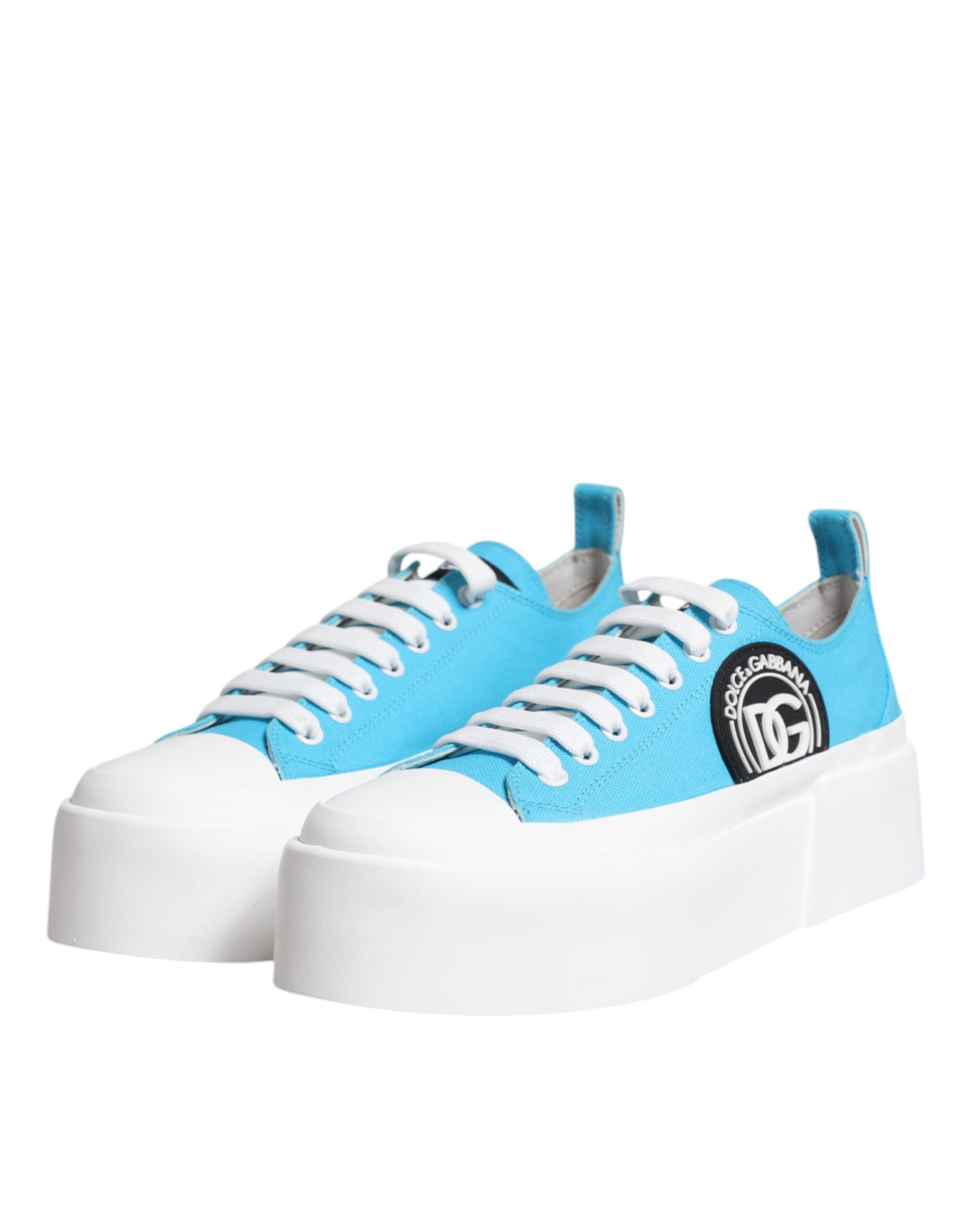 Dolce &amp; Gabbana Blau Weiß Canvas Logo Low Top Sneakers Schuhe