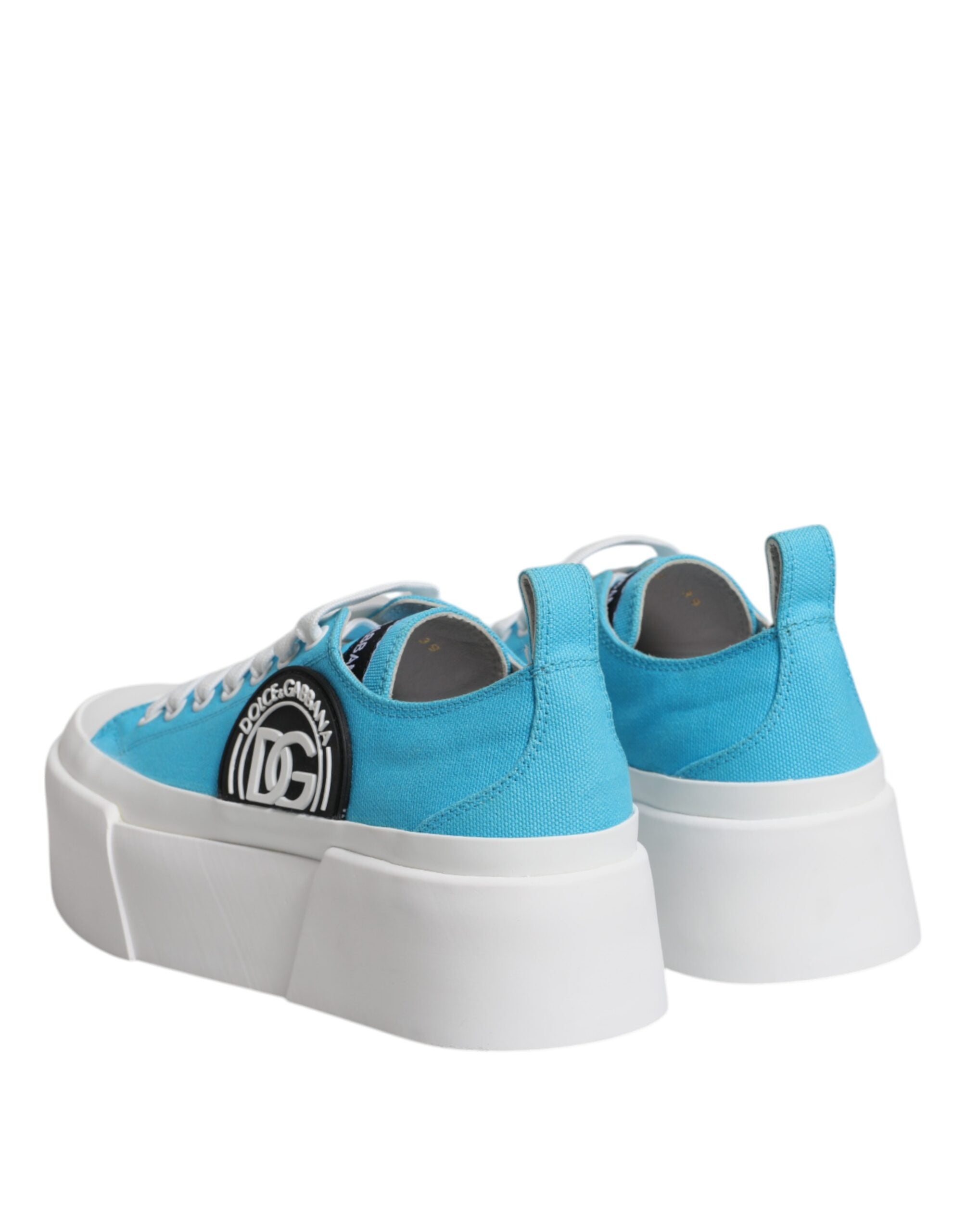 Dolce &amp; Gabbana Blau Weiß Canvas Logo Low Top Sneakers Schuhe