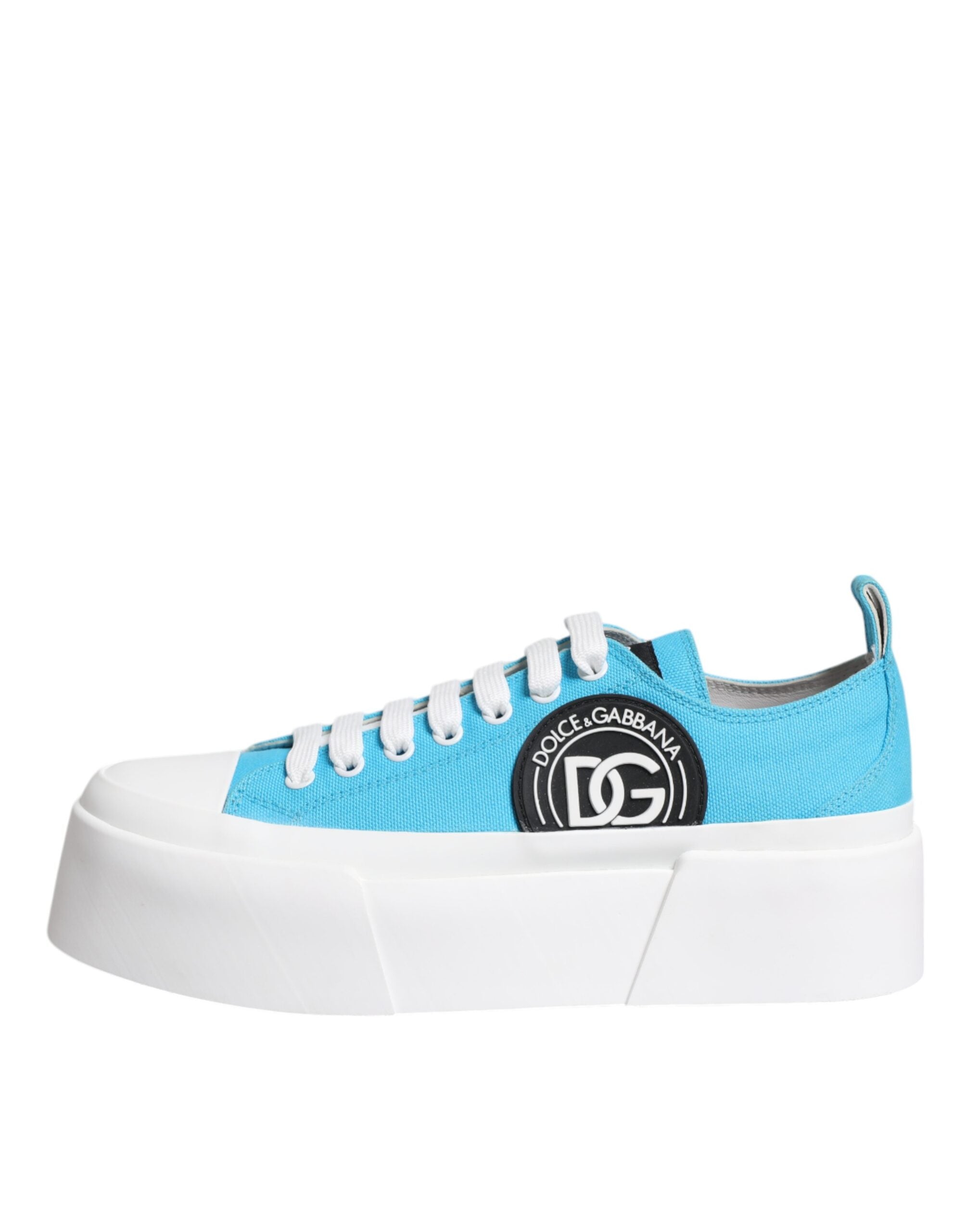 Dolce &amp; Gabbana Blau Weiß Canvas Logo Low Top Sneakers Schuhe