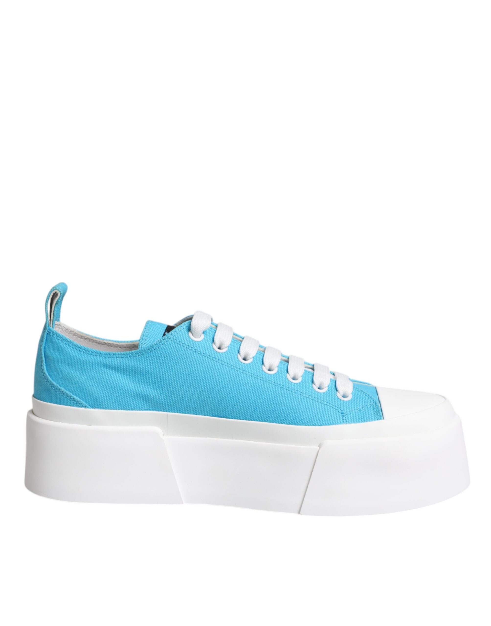 Dolce &amp; Gabbana Blau Weiß Canvas Logo Low Top Sneakers Schuhe
