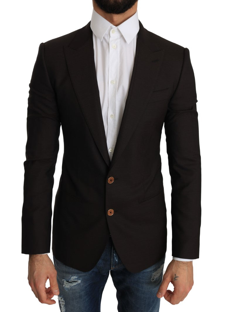 Dolce &amp; Gabbana – Elegante, schmale Blazerjacke aus brauner Schurwolle