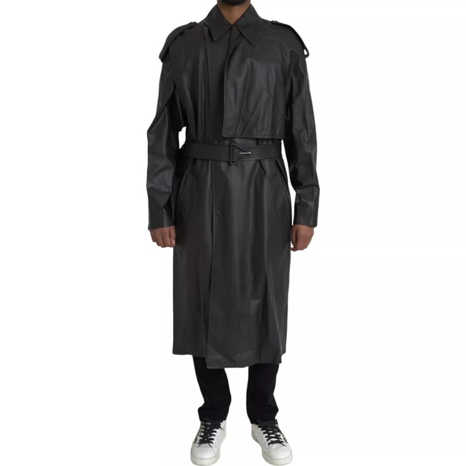 Jachetă trench impermeabilă din piele neagră pentru bărbați Bottega Veneta