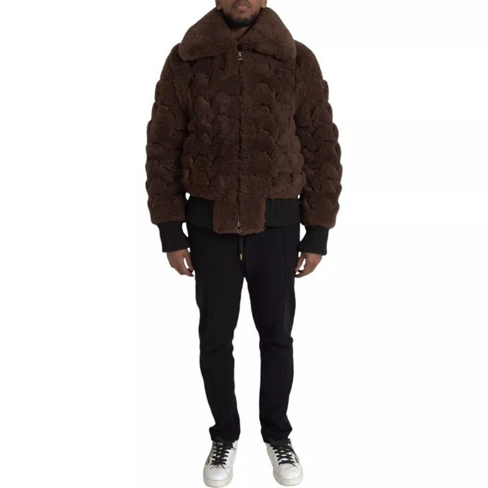 Jachetă Bottega Veneta maro din blană de miel shearling
