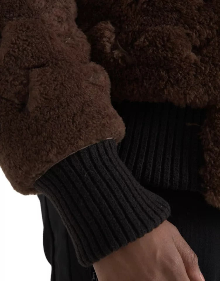 Bottega Veneta Braune Pelz-Lamm-Shearling-Manteljacke