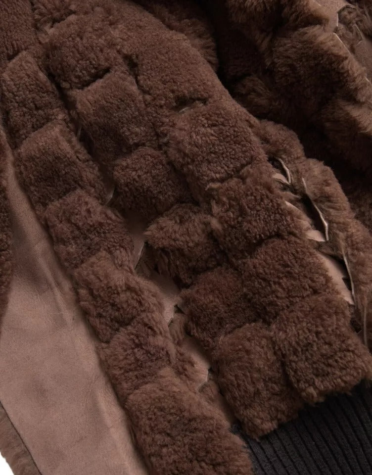 Bottega Veneta Braune Pelz-Lamm-Shearling-Manteljacke