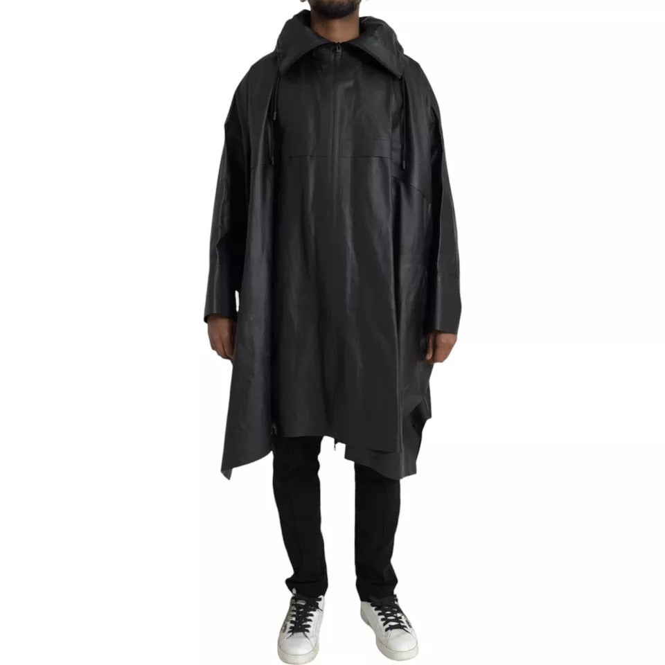 Jachetă trench cu glugă din piele neagră Bottega Veneta pentru bărbați