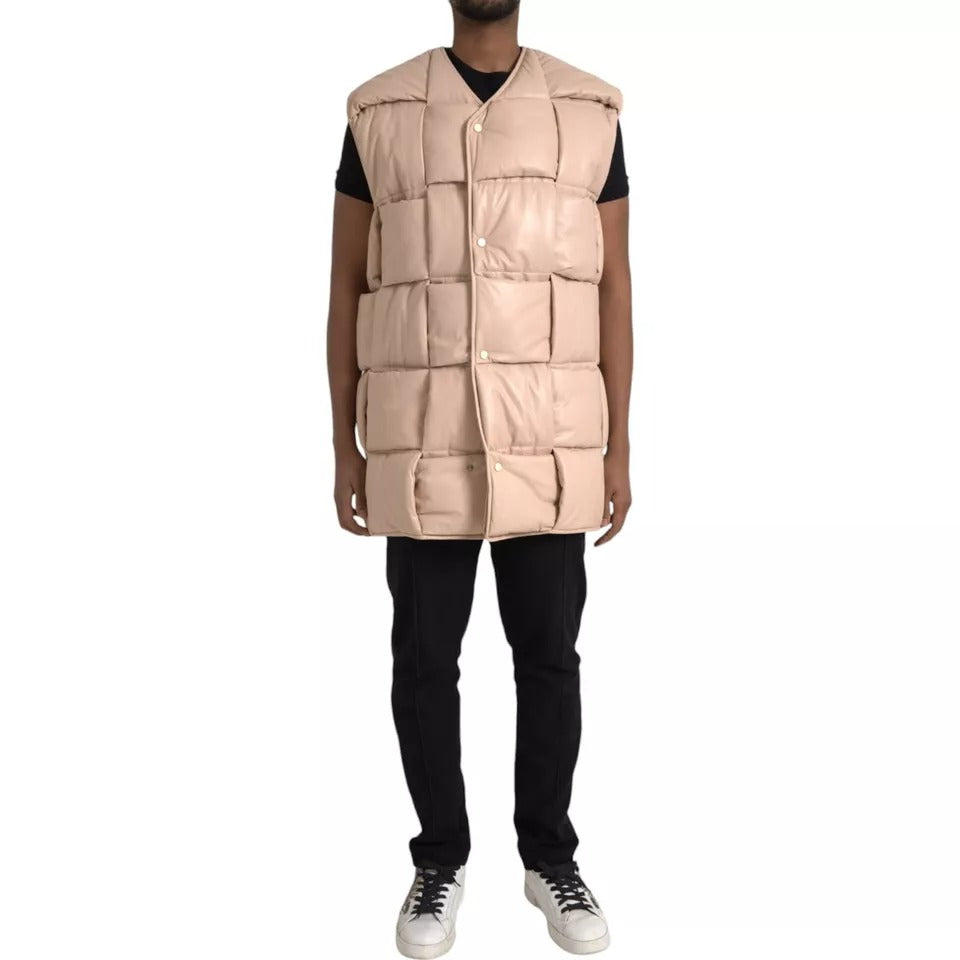 Jachetă din piele de vițel fără mâneci matlasată bej Bottega Veneta