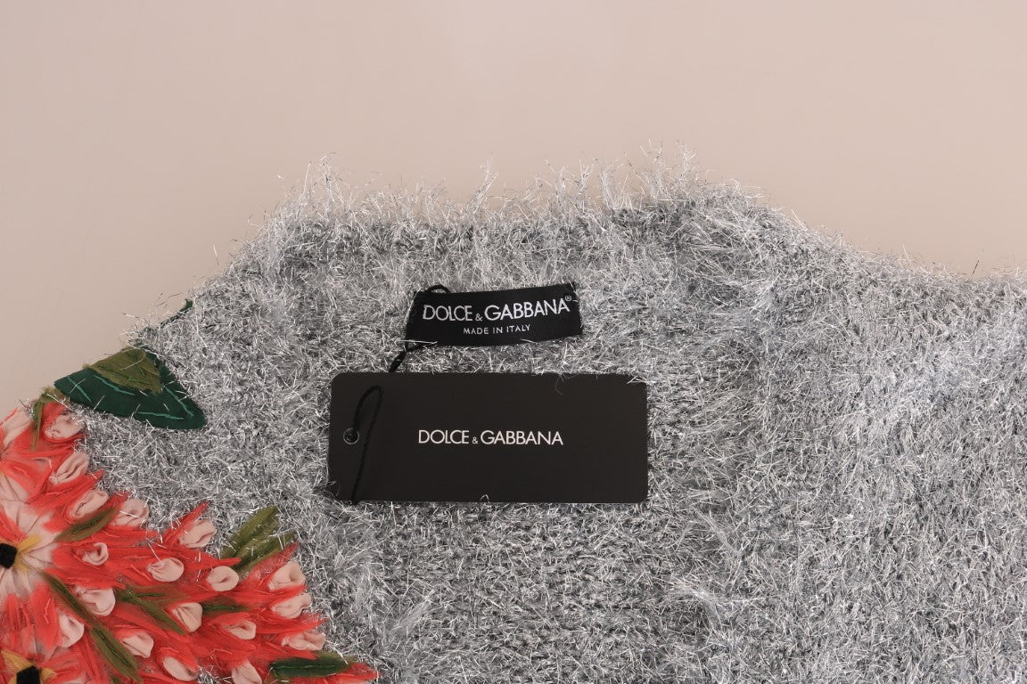 Cardigan elegant cu aplicații florale argintii Dolce &amp; Gabbana