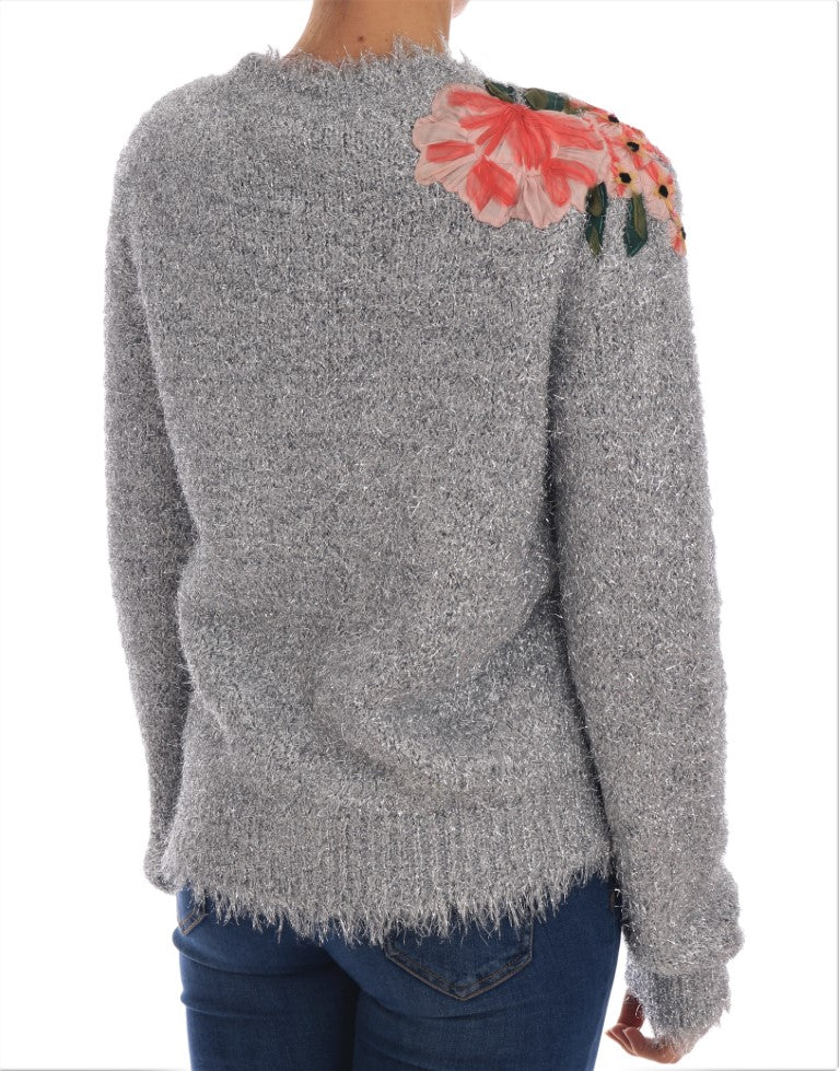 Cardigan elegant cu aplicații florale argintii Dolce &amp; Gabbana