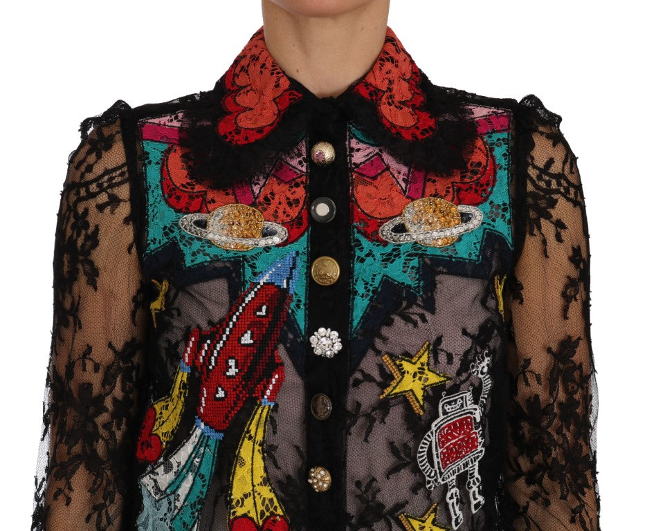 Dolce &amp; Gabbana Bluse mit Blumenspitze und Kristallen bestickt