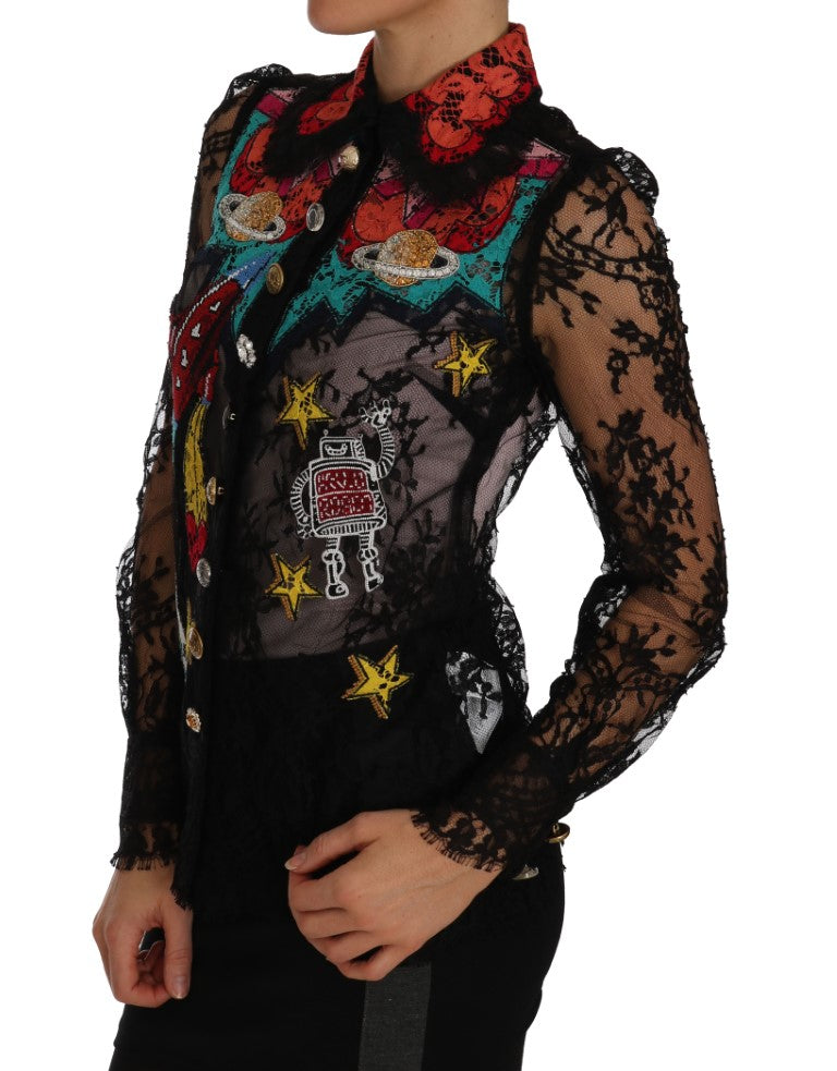 Dolce &amp; Gabbana Bluse mit Blumenspitze und Kristallen bestickt