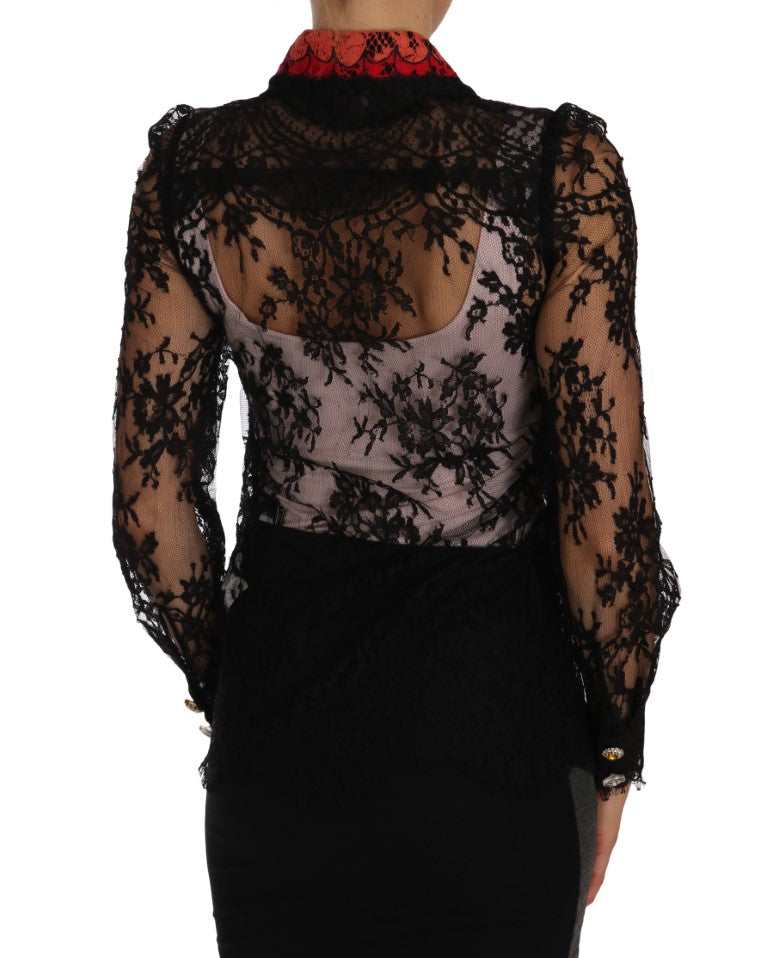 Dolce &amp; Gabbana Bluse mit Blumenspitze und Kristallen bestickt