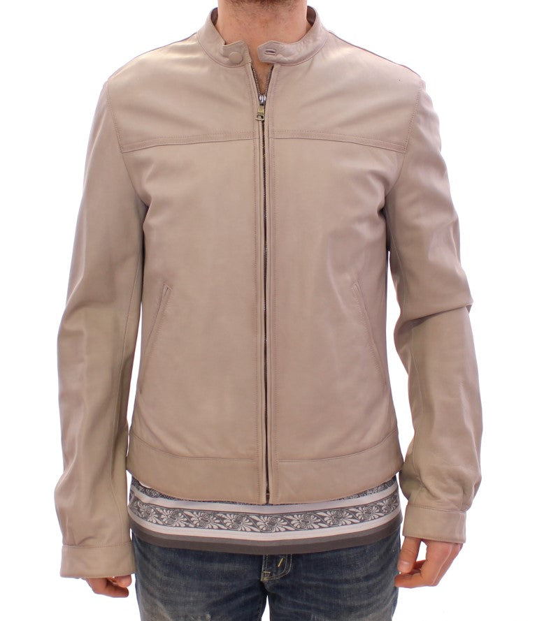 Dolce &amp; Gabbana Elegante beige Leder-Lammfelljacke