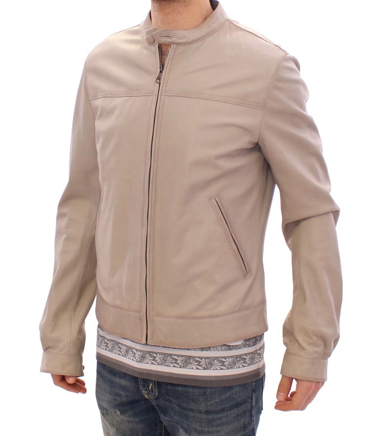 Dolce &amp; Gabbana Elegante beige Leder-Lammfelljacke