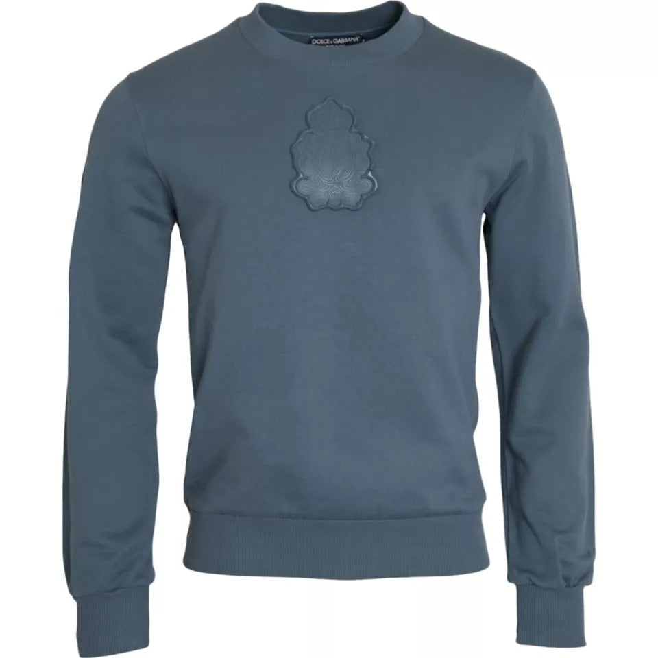Dolce &amp; Gabbana Blauer Baumwollpullover mit Logo-Patch und Rundhalsausschnitt für Herren