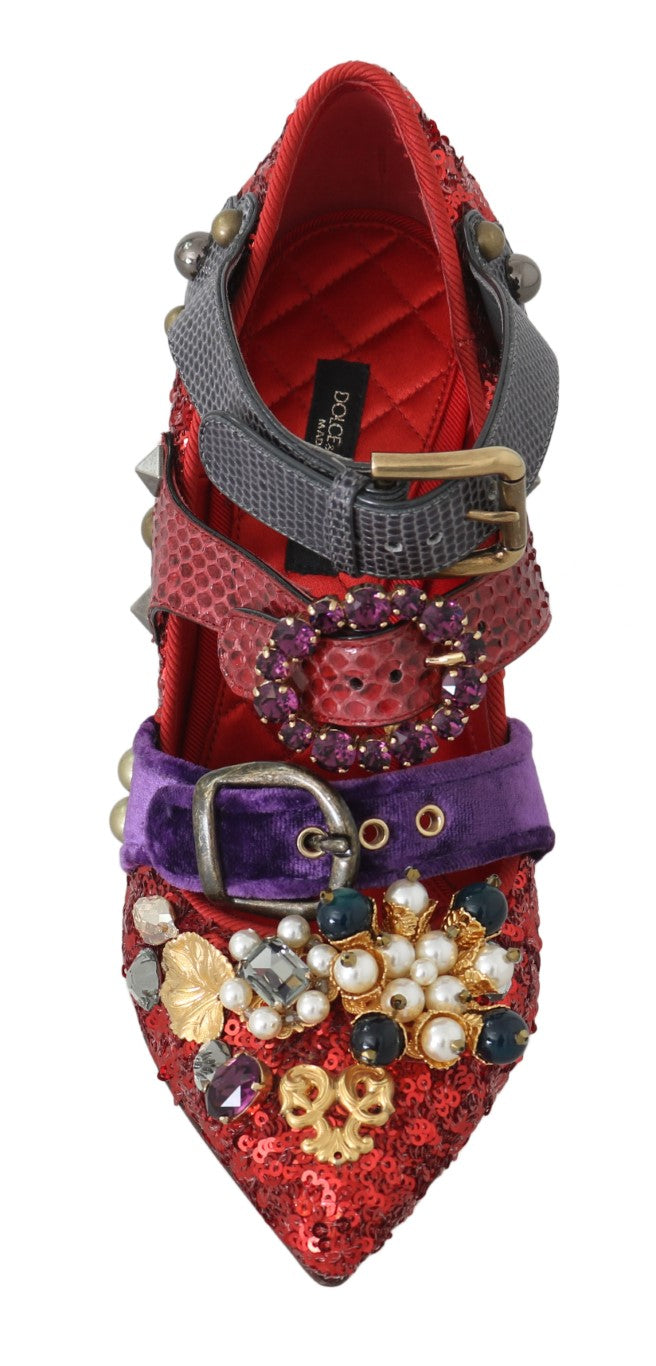 Dolce &amp; Gabbana Rote Bellucci Alta Moda Pumps mit Verzierung