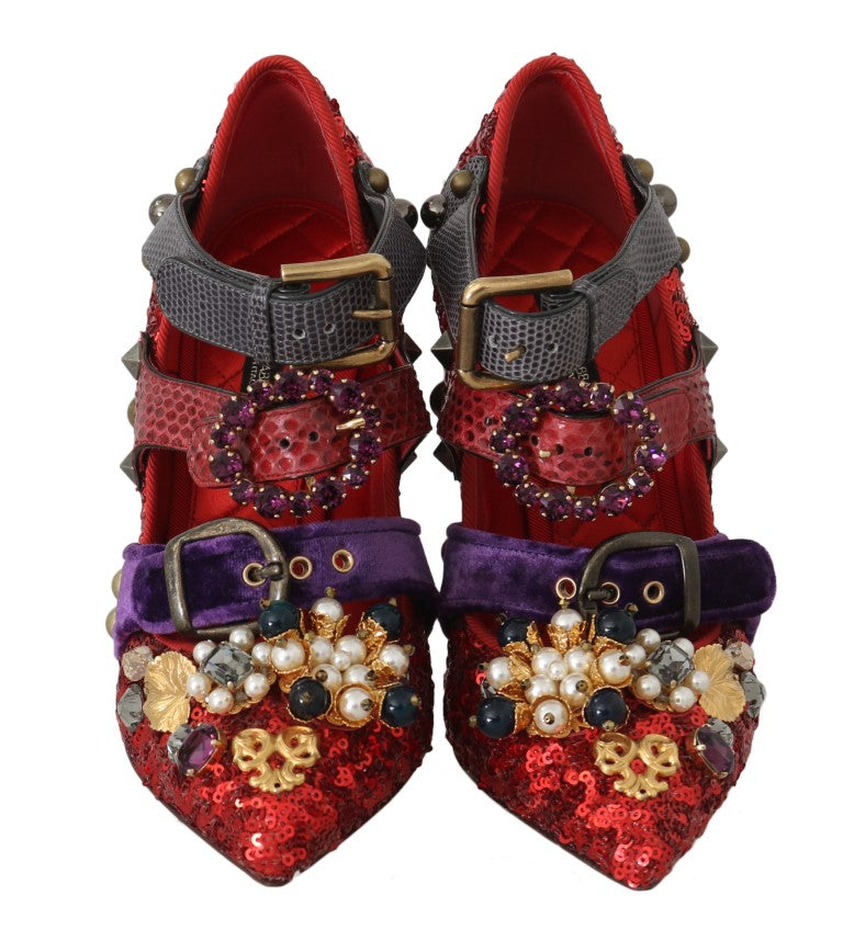 Dolce &amp; Gabbana Rote Bellucci Alta Moda Pumps mit Verzierung
