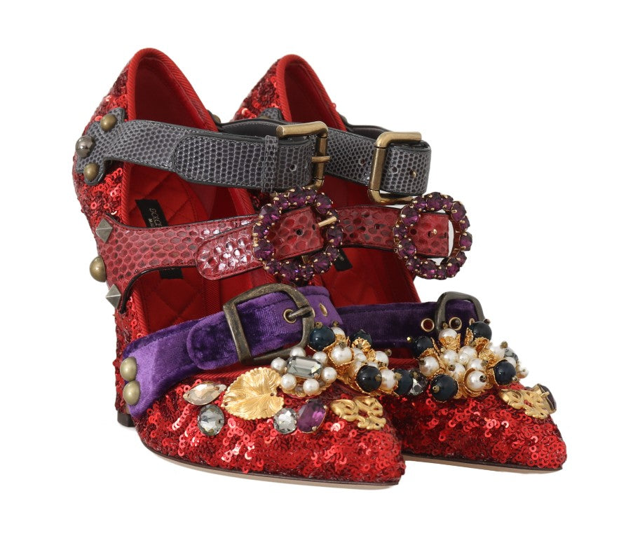 Dolce &amp; Gabbana Rote Bellucci Alta Moda Pumps mit Verzierung