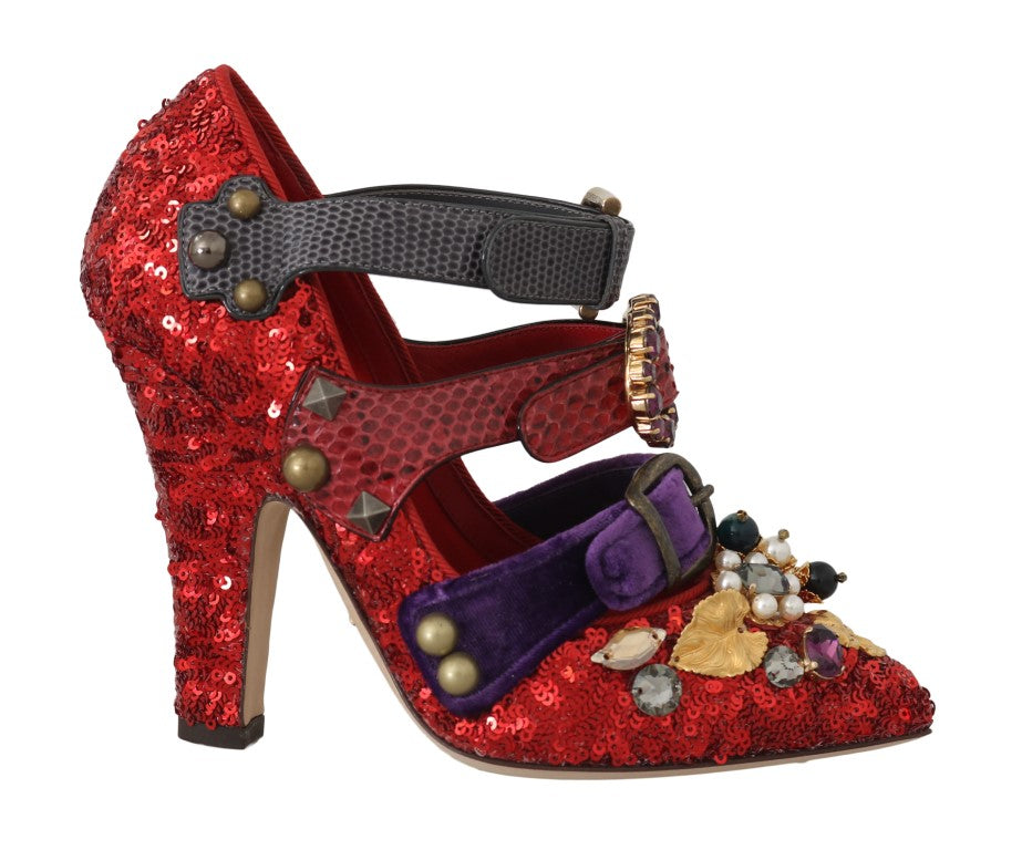 Dolce &amp; Gabbana Rote Bellucci Alta Moda Pumps mit Verzierung